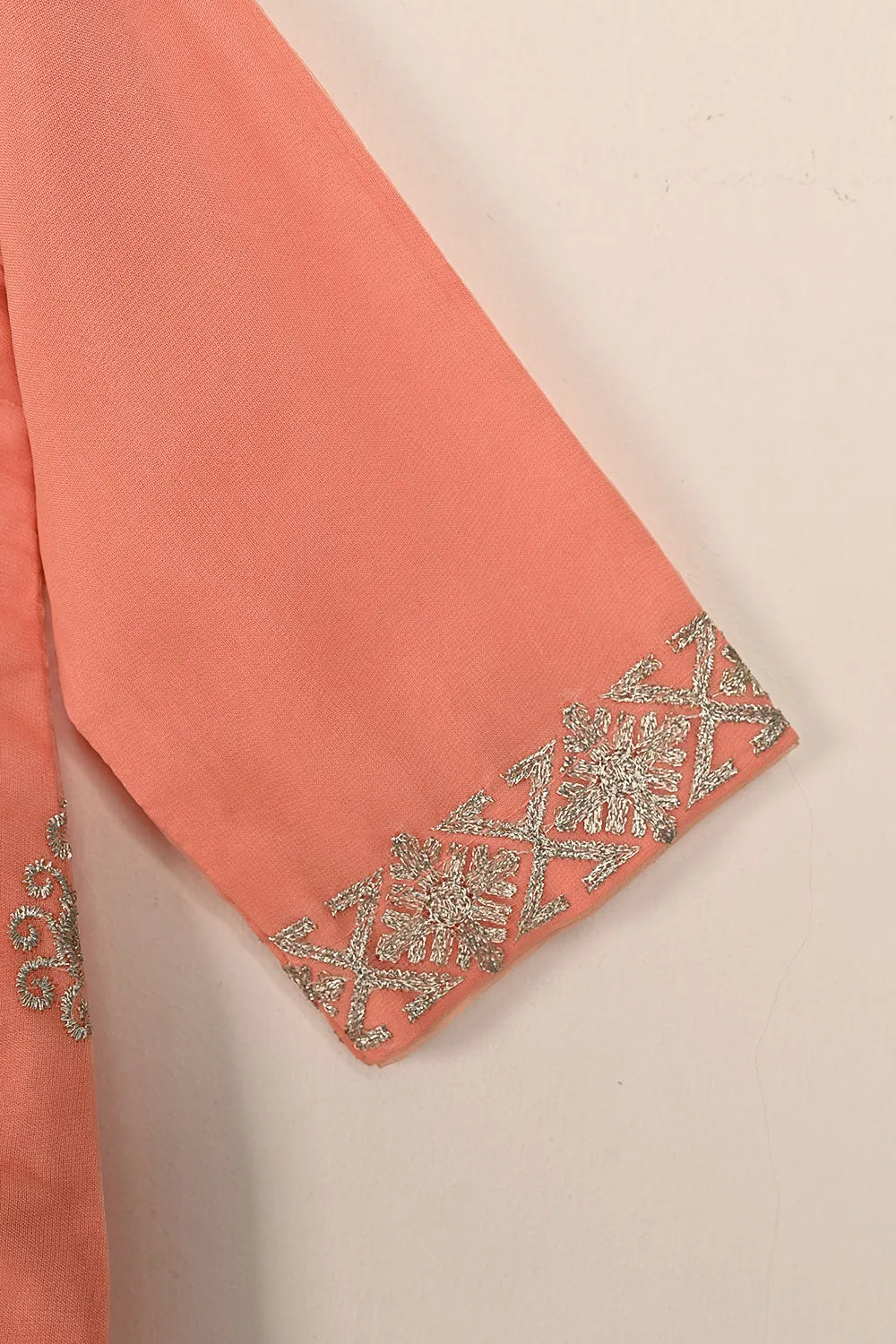 TKF-135-Peach - Kids 3Pc Ready to Wear Organza Formal Embroidered Dress
