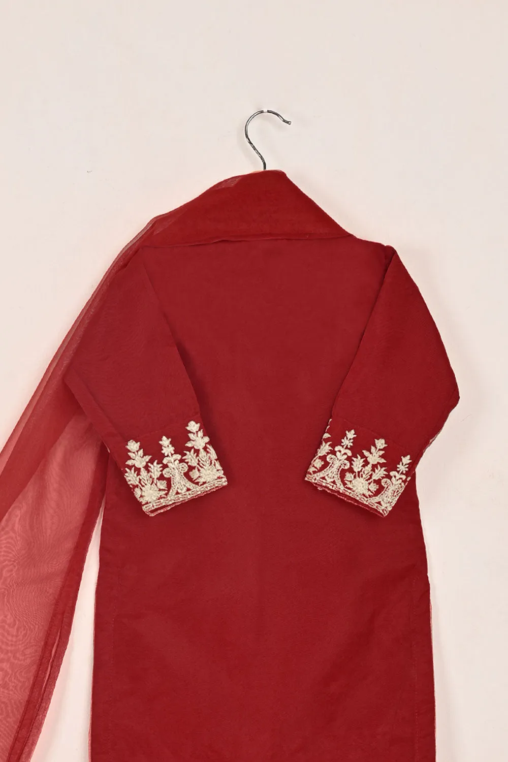 TKF-141-Red - Kids 3Pc Organza Embroidered Formal Dress
