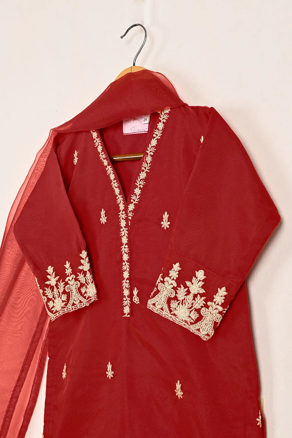 TKF-141-Red - Kids 3Pc Organza Embroidered Formal Dress