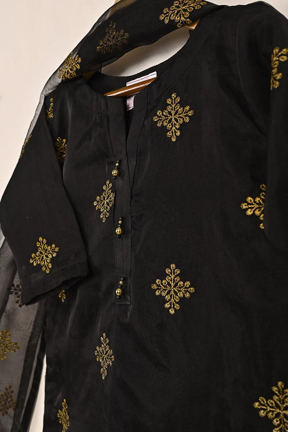 TKF-155-Black - Kids 3Pc Organza Embroidered Formal Dress