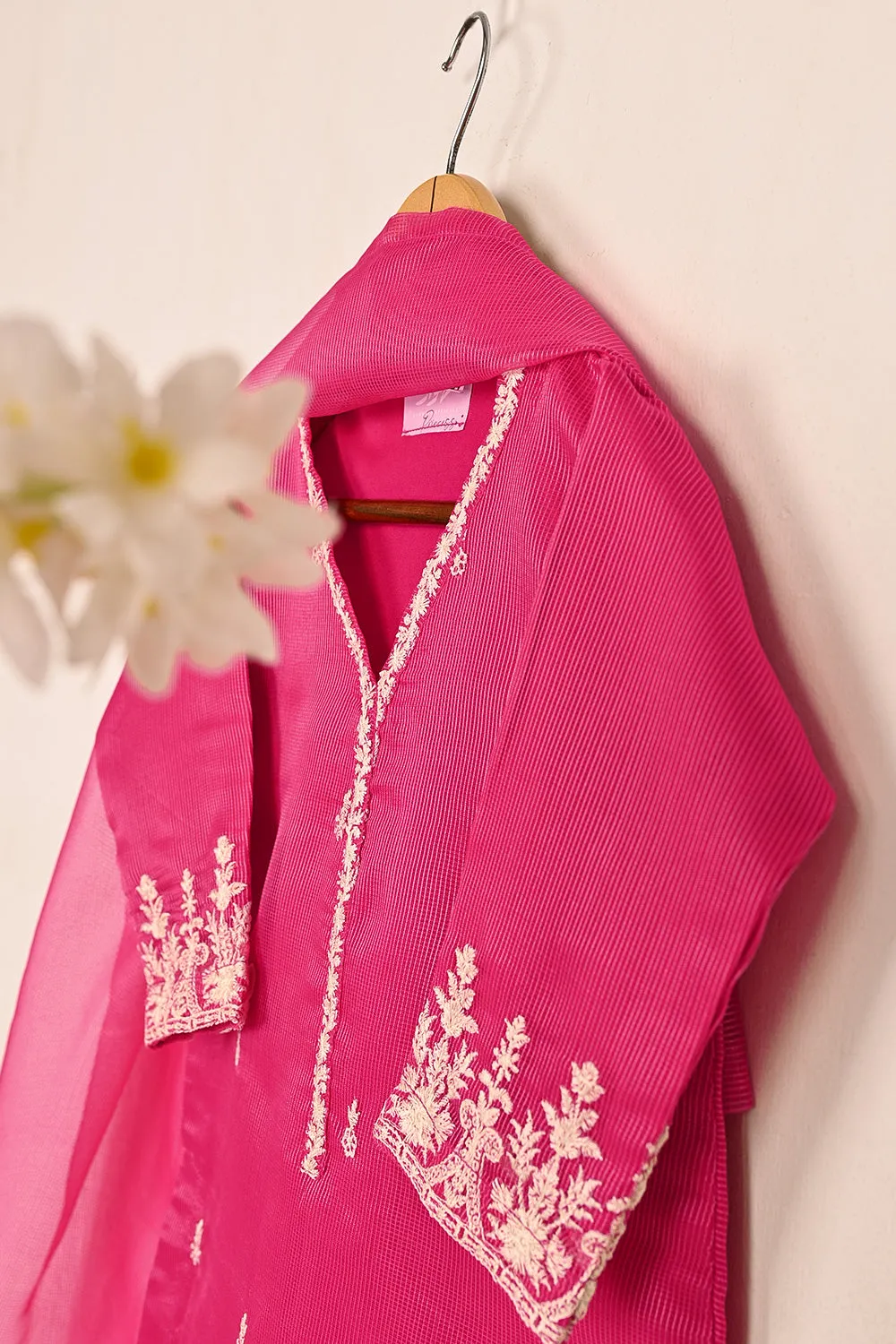 TKF-178-Royal Fuchsia - Kids 3Pc Javeria Net Embroidered Formal Dress