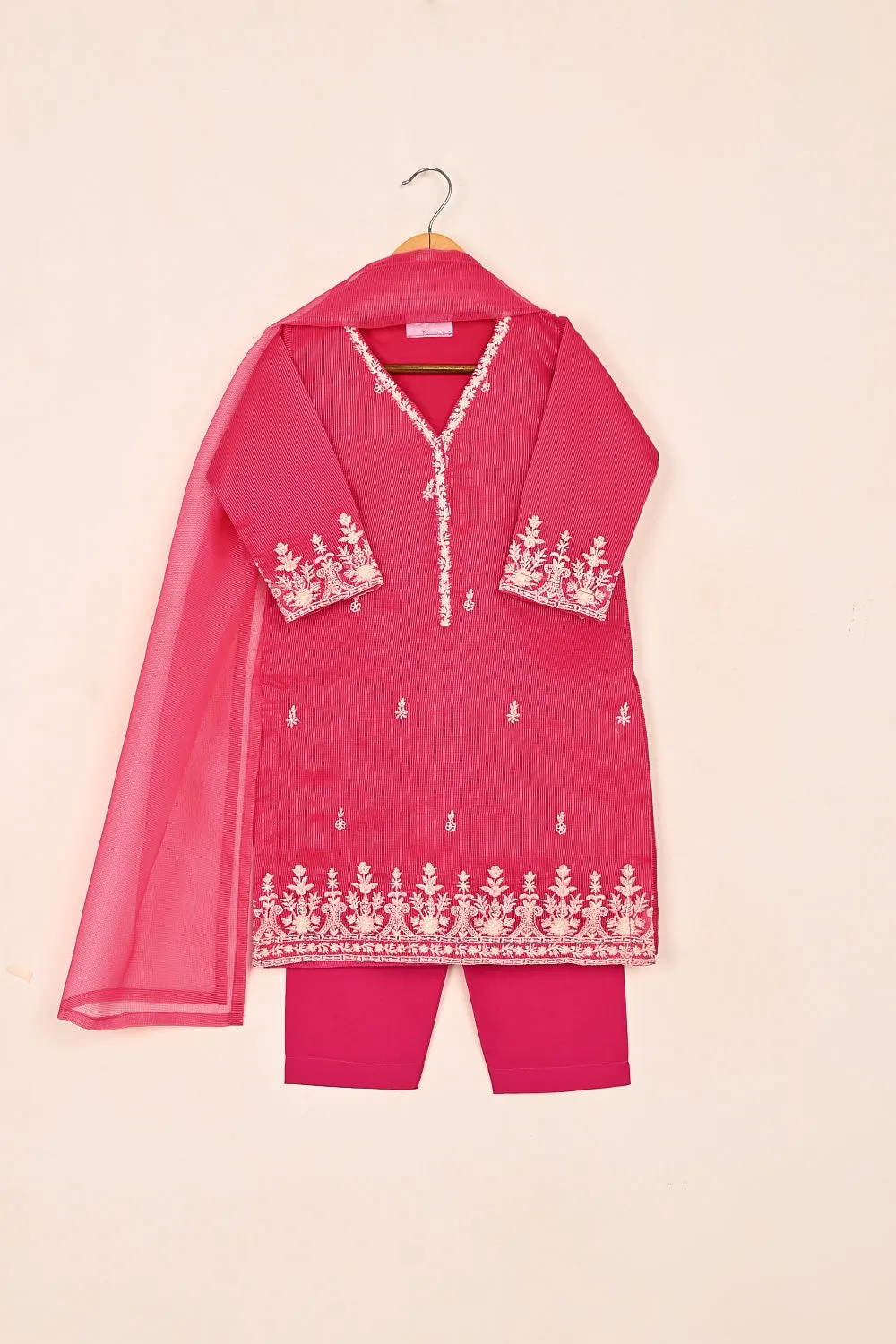 TKF-178-Royal Fuchsia - Kids 3Pc Javeria Net Embroidered Formal Dress