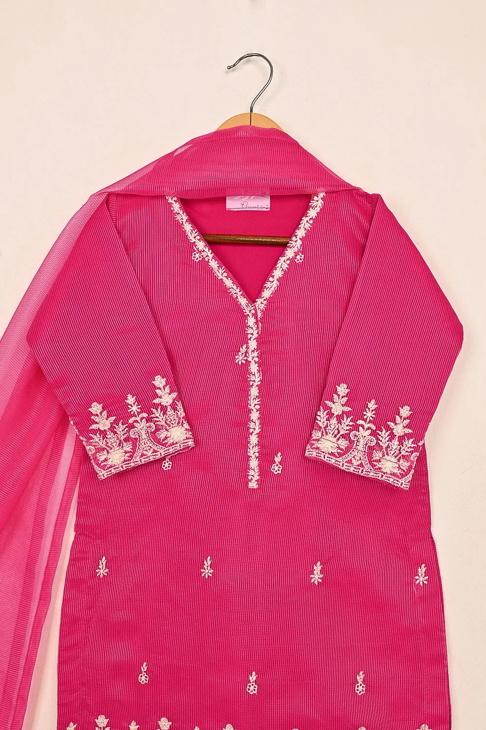 TKF-178-Royal Fuchsia - Kids 3Pc Javeria Net Embroidered Formal Dress
