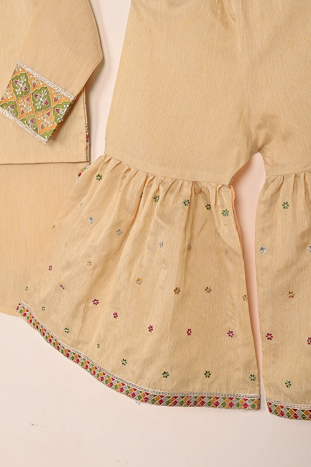 TKF-181-Skin - Kids 3Pc Ready to Wear Paper Cotton Embroidered Formal Dress