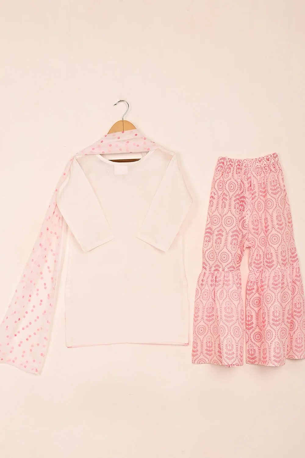 TKF-184-Off White - Kids 3Pc Ready to Wear Embroidered Cotton Formal Dress