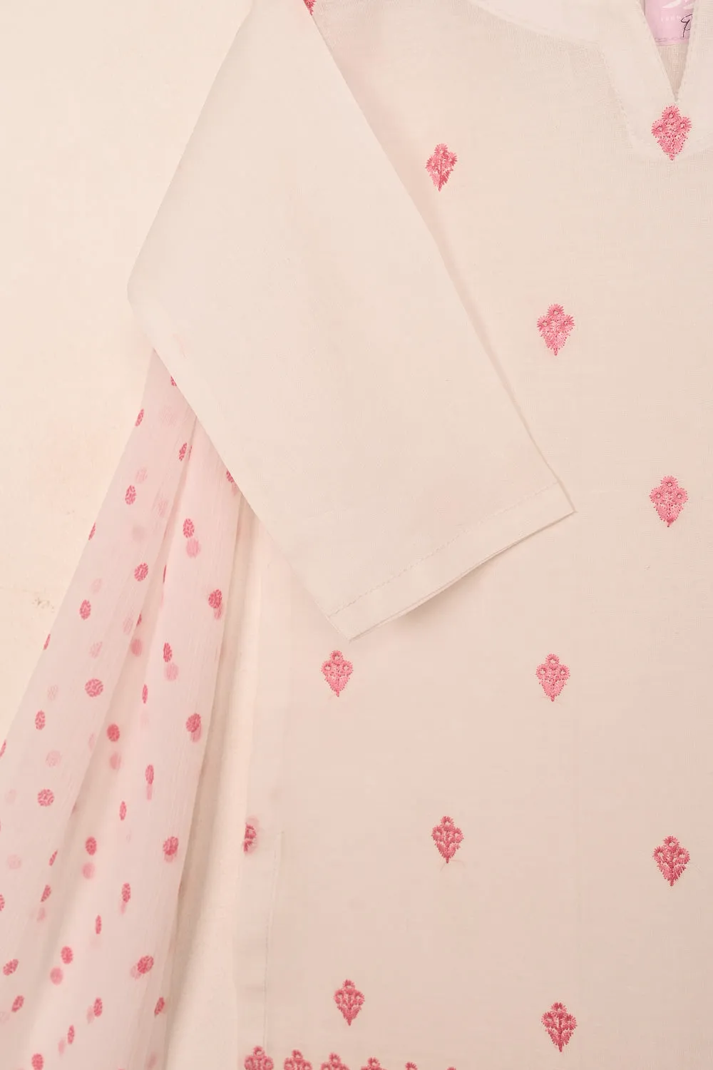TKF-184-Off White - Kids 3Pc Ready to Wear Embroidered Cotton Formal Dress