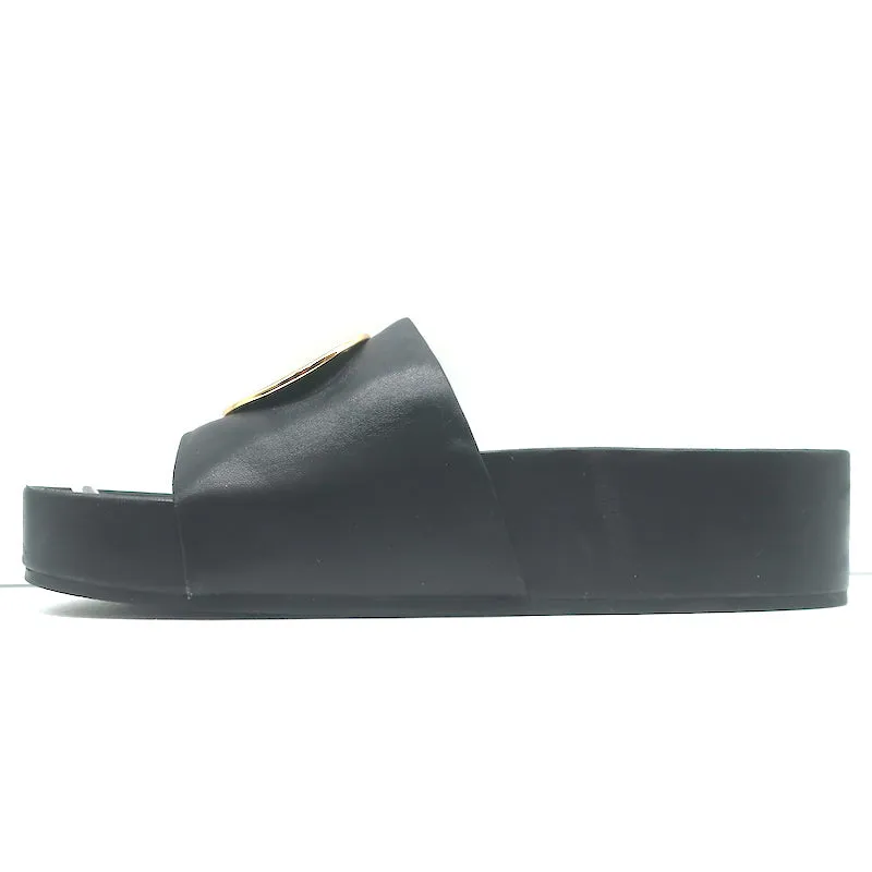 Tory Burch Patos Platform Slide Sandals Black Leather Size 10.5
