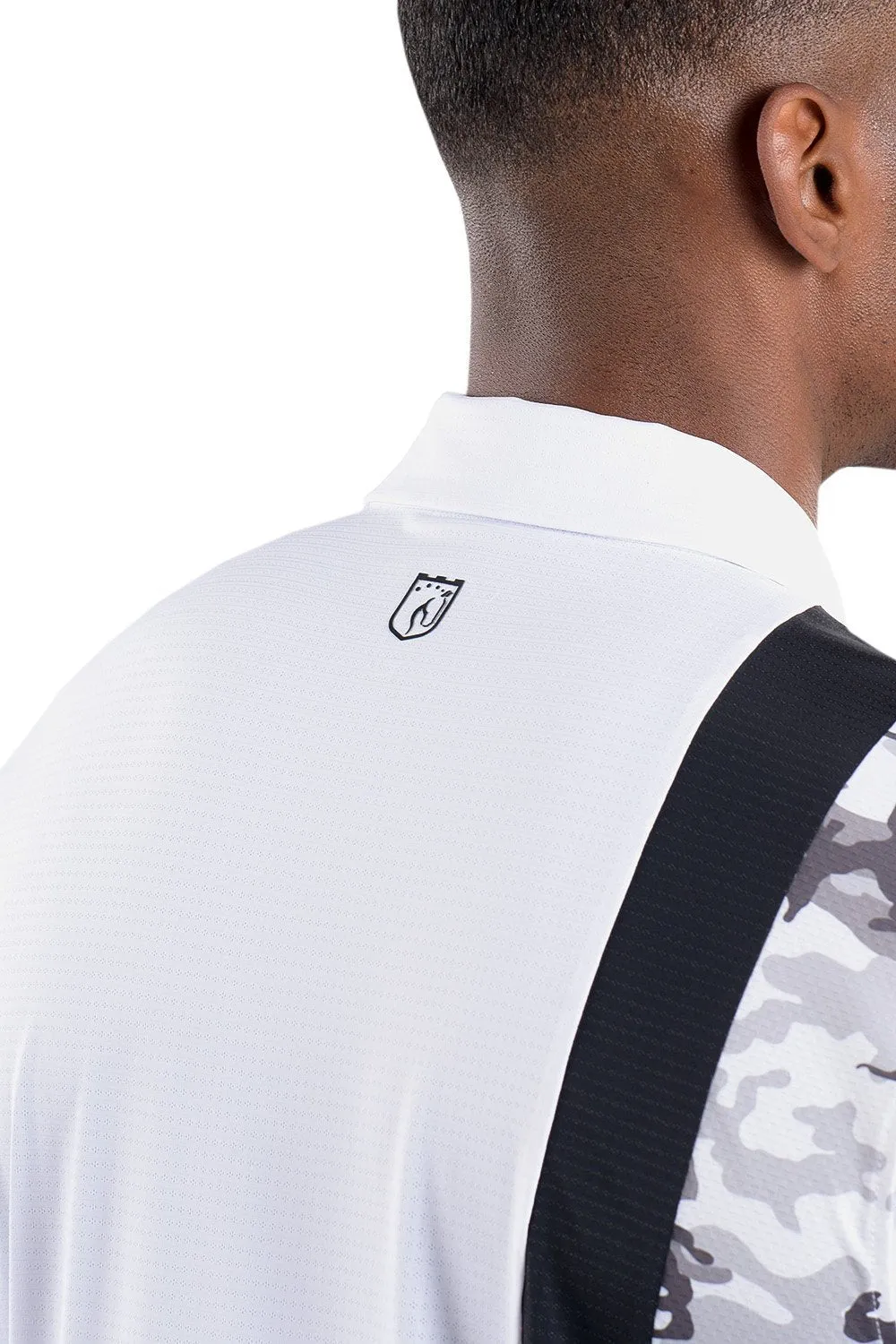 Trey White Black/Camo Vertical Stripe Polo - FINAL SALE