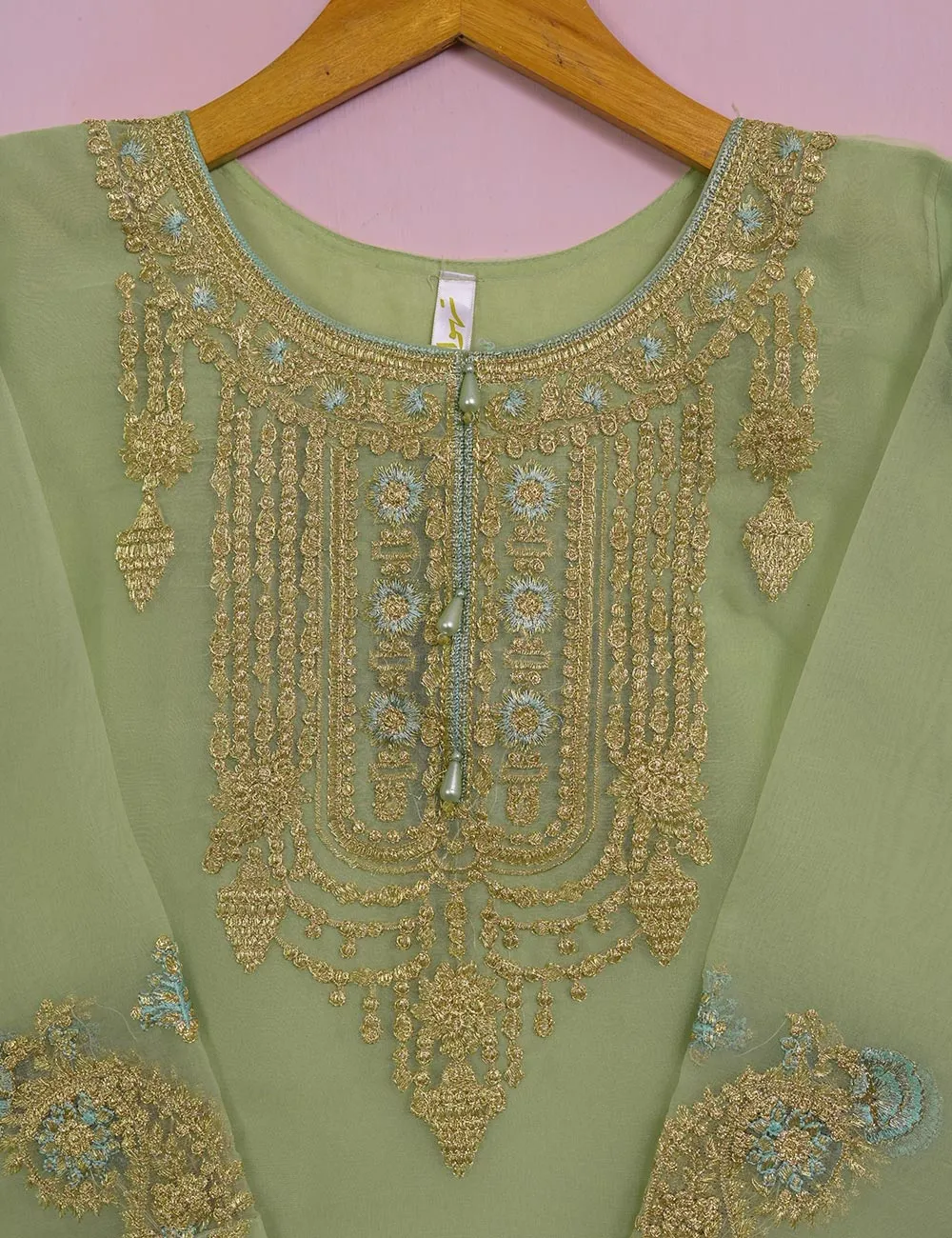 TS-106B-Pista - Organza Embroidered Stitched Kurti