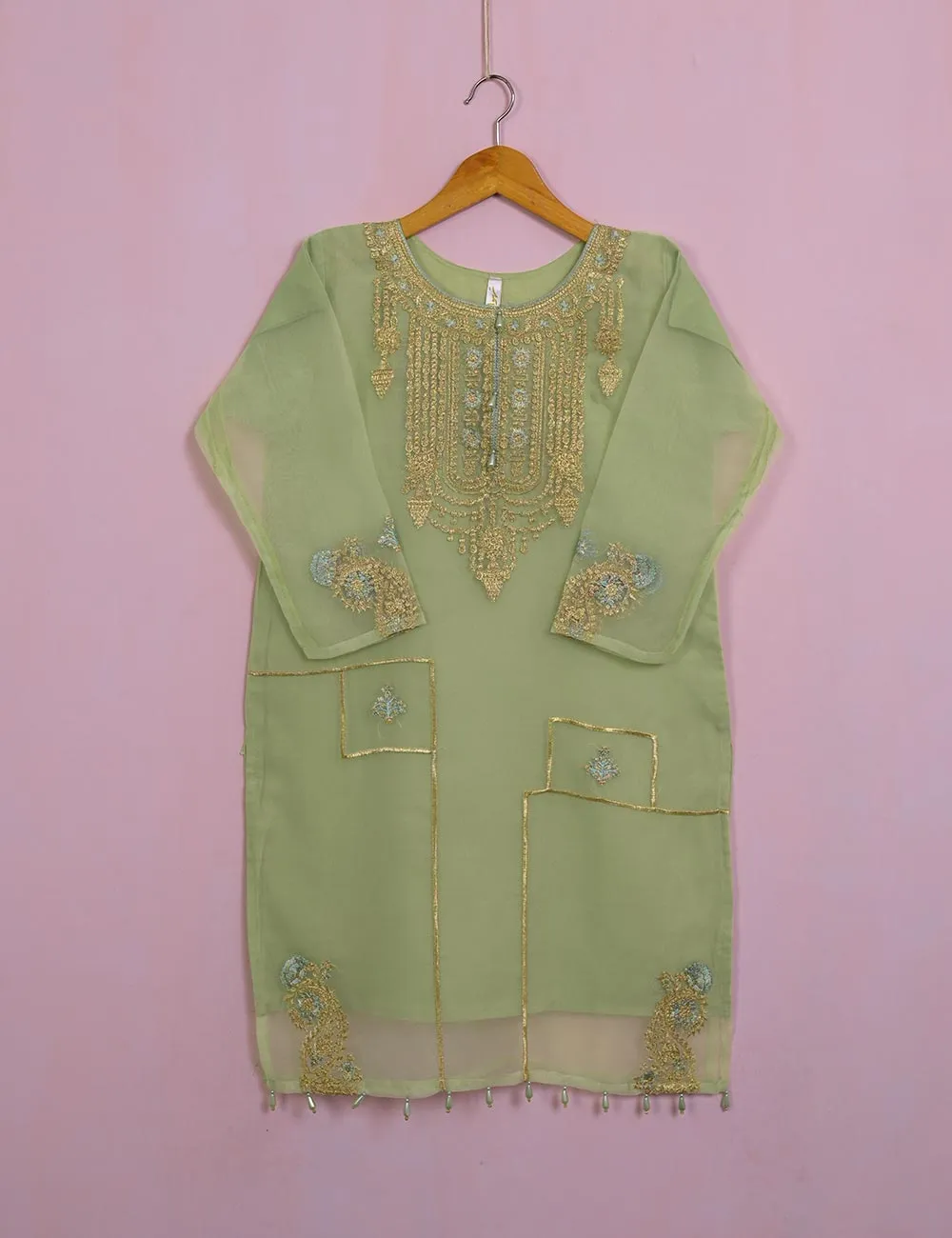 TS-106B-Pista - Organza Embroidered Stitched Kurti
