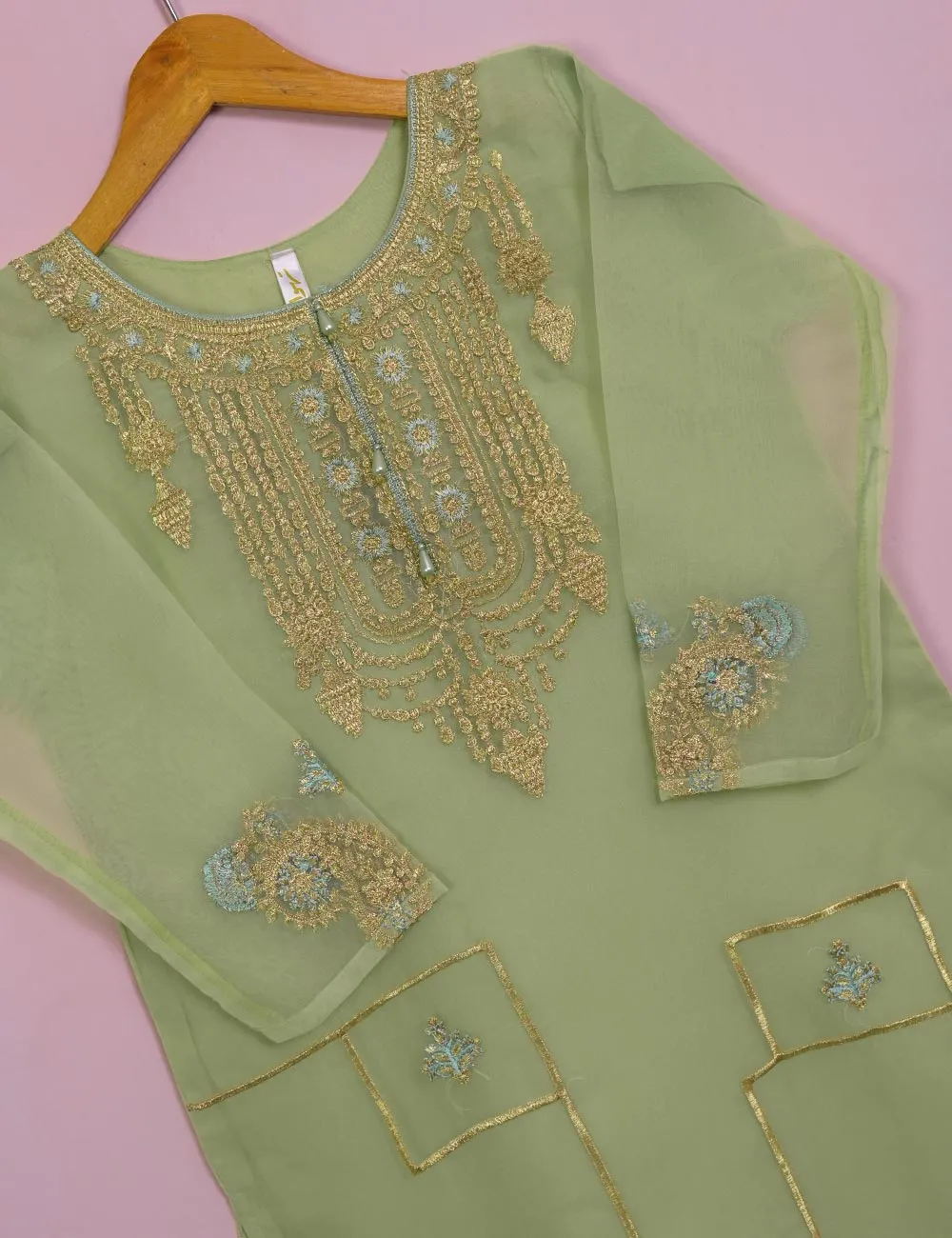 TS-106B-Pista - Organza Embroidered Stitched Kurti