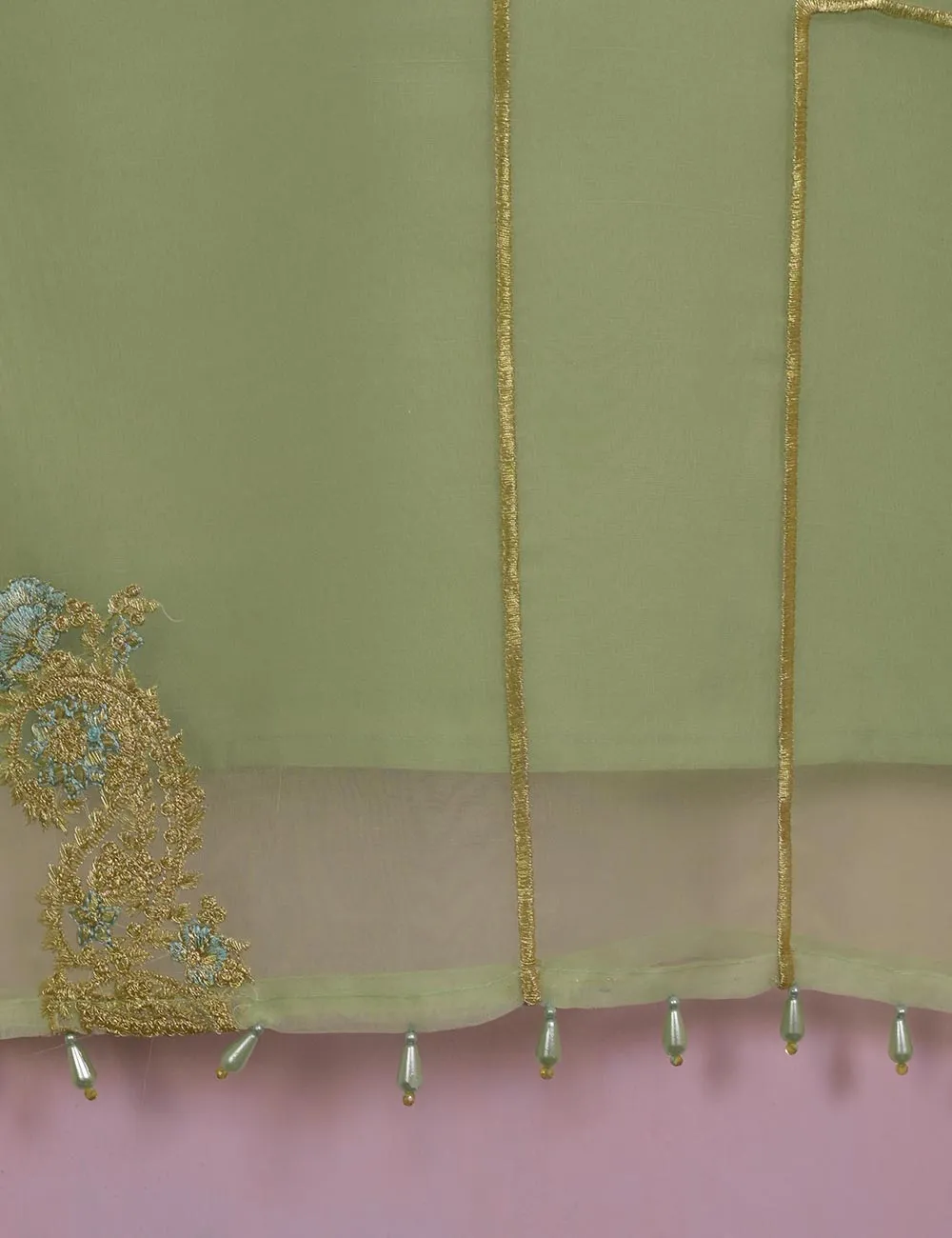 TS-106B-Pista - Organza Embroidered Stitched Kurti