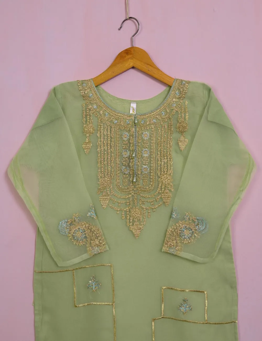 TS-106B-Pista - Organza Embroidered Stitched Kurti