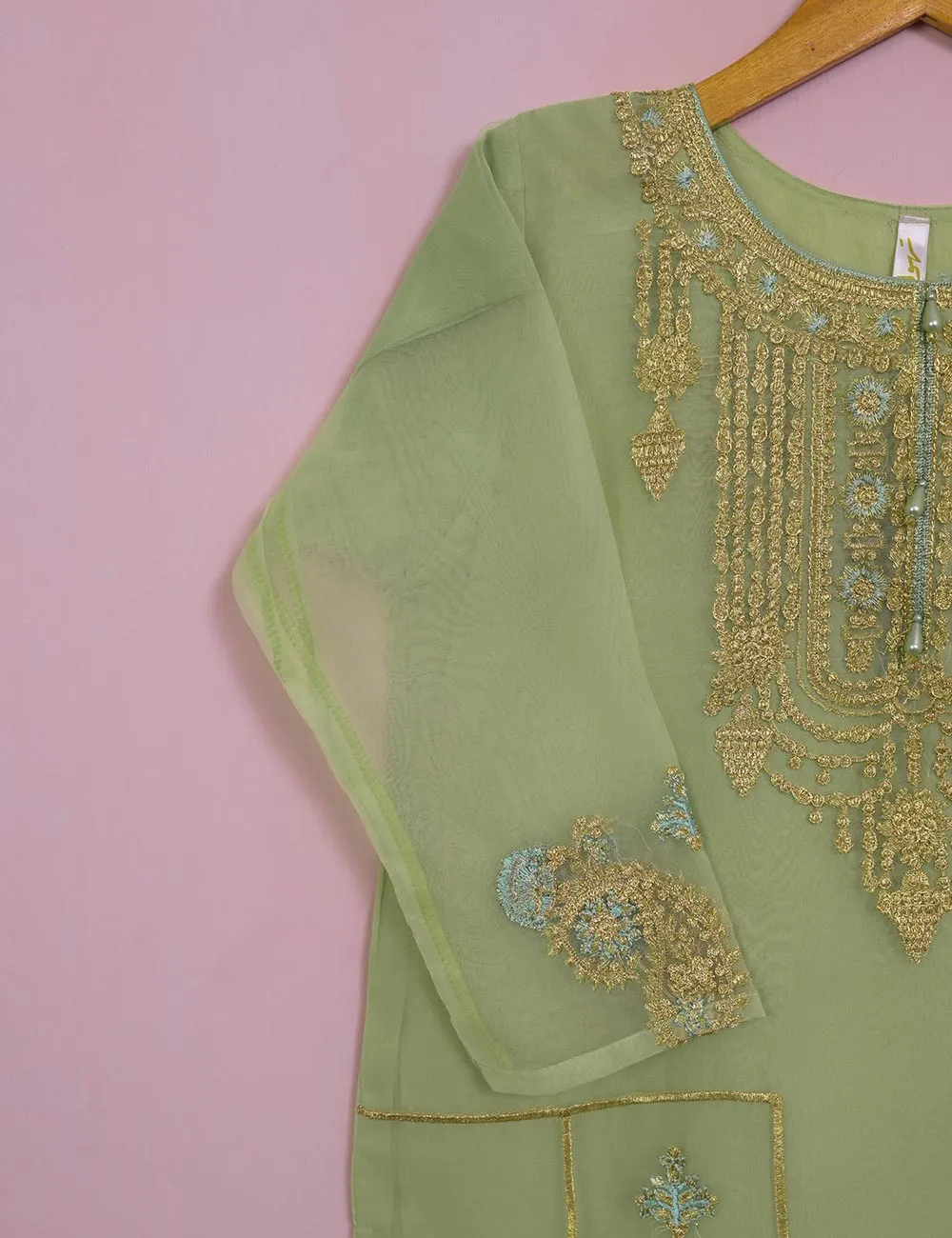 TS-106B-Pista - Organza Embroidered Stitched Kurti