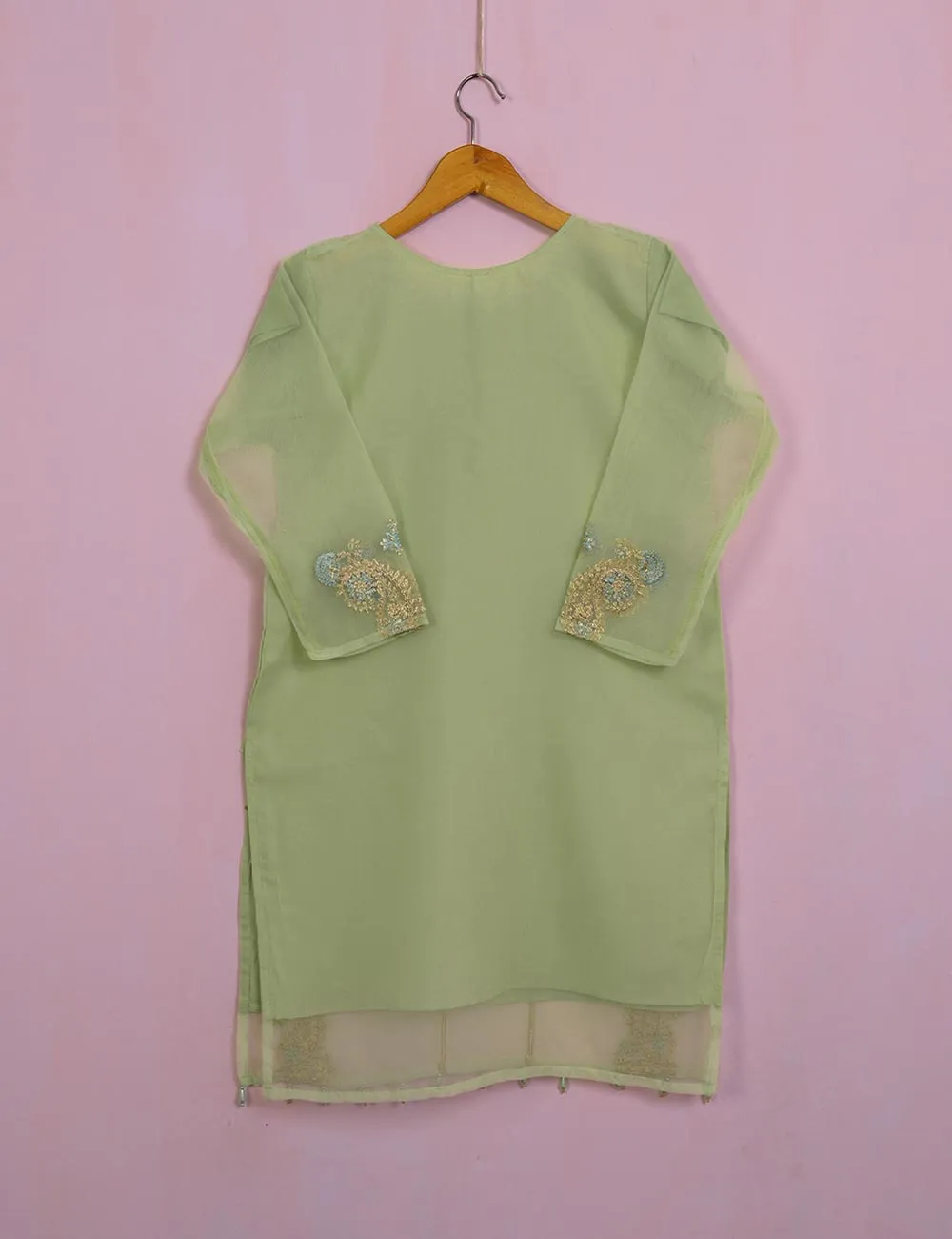 TS-106B-Pista - Organza Embroidered Stitched Kurti