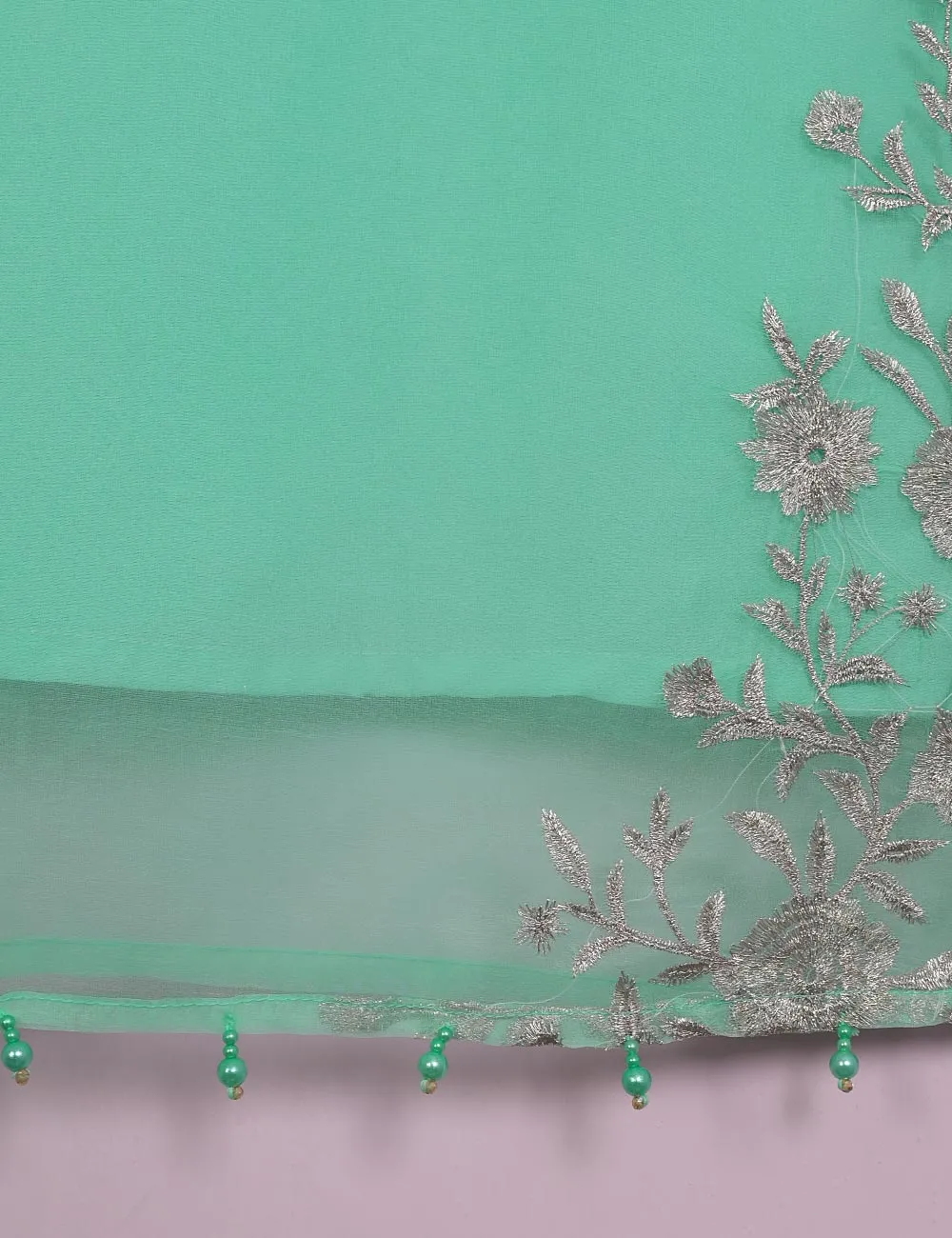 TS-113A-AquaGreen - Organza Embroidered Stitched Kurti With Mirror Work
