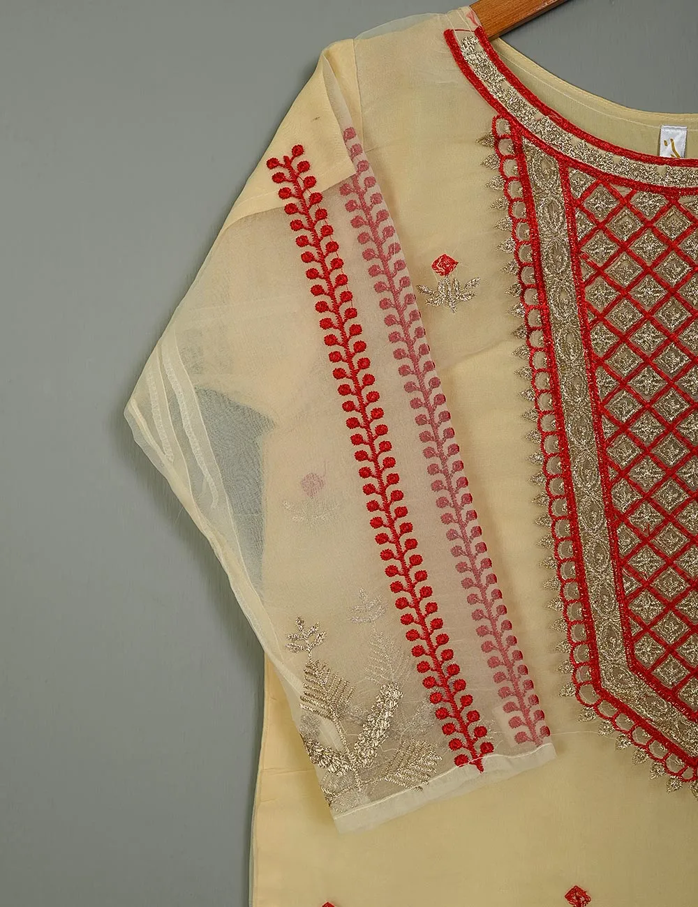 TS-118A-Skin - Organza Embroidered Stitched Kurti