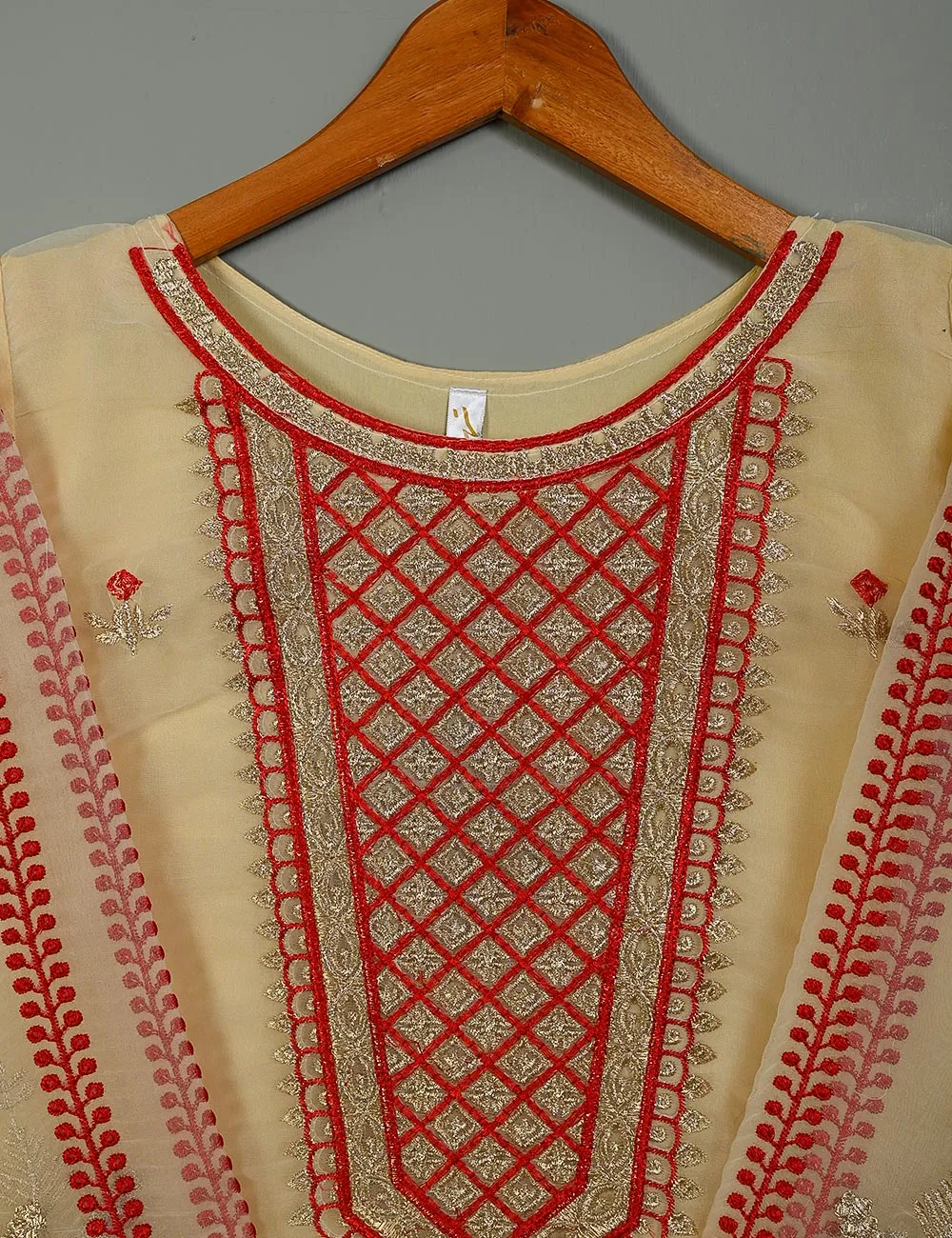 TS-118A-Skin - Organza Embroidered Stitched Kurti
