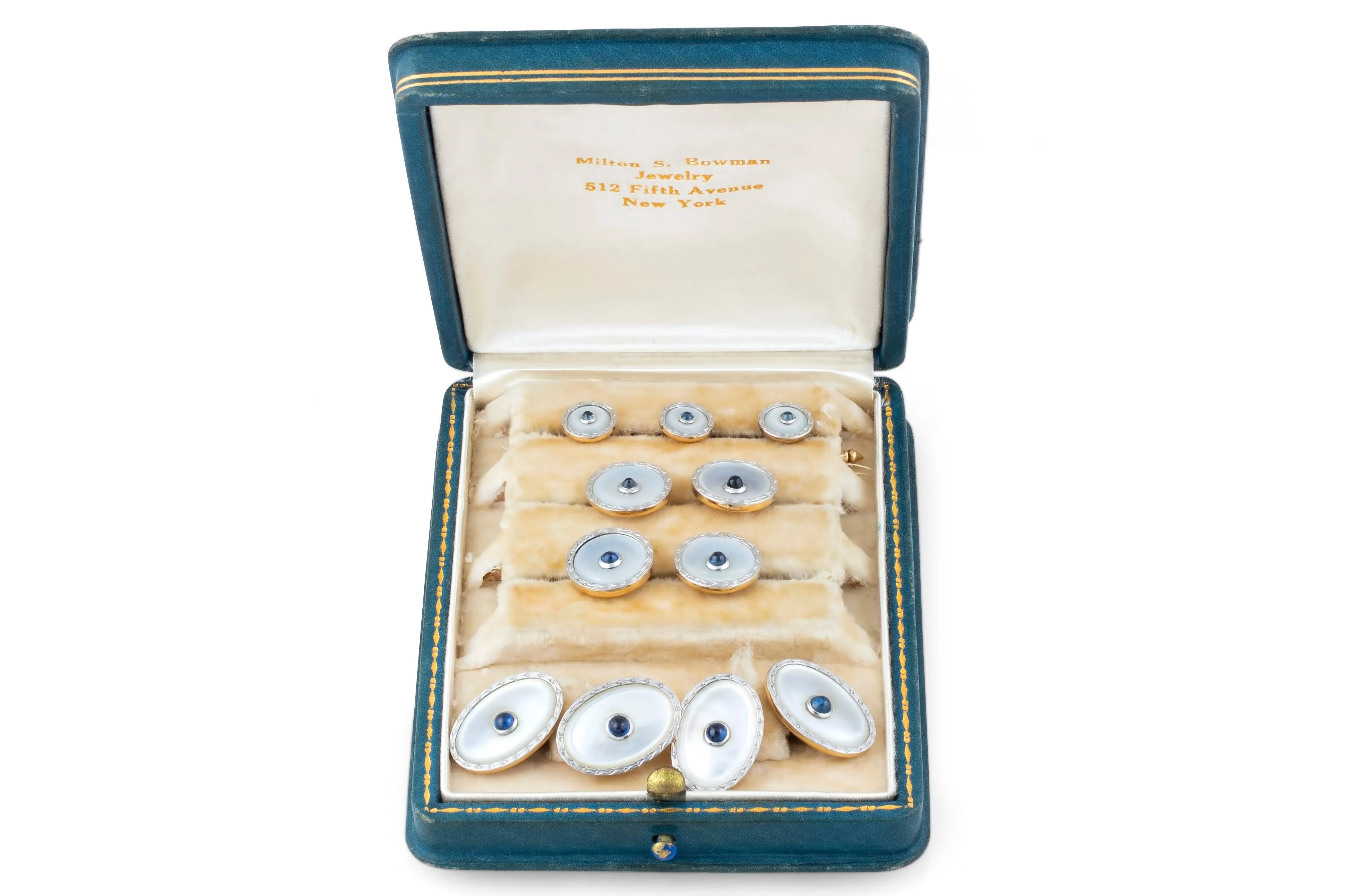 Tuxedo Set - Art Deco Sapphire, Mother of Pearl &14K Gold