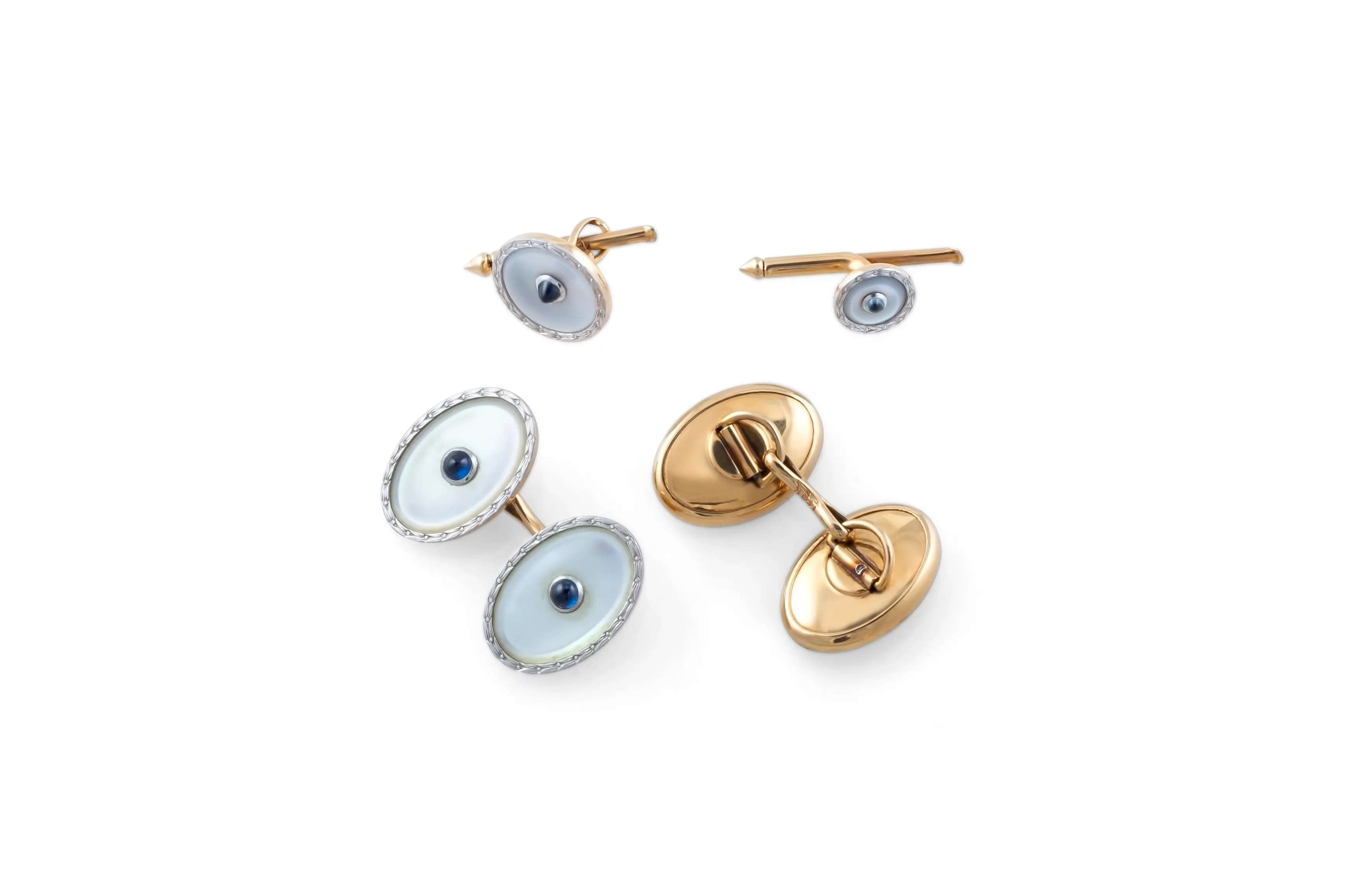 Tuxedo Set - Art Deco Sapphire, Mother of Pearl &14K Gold