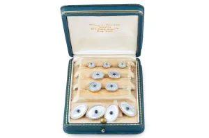 Tuxedo Set - Art Deco Sapphire, Mother of Pearl &14K Gold