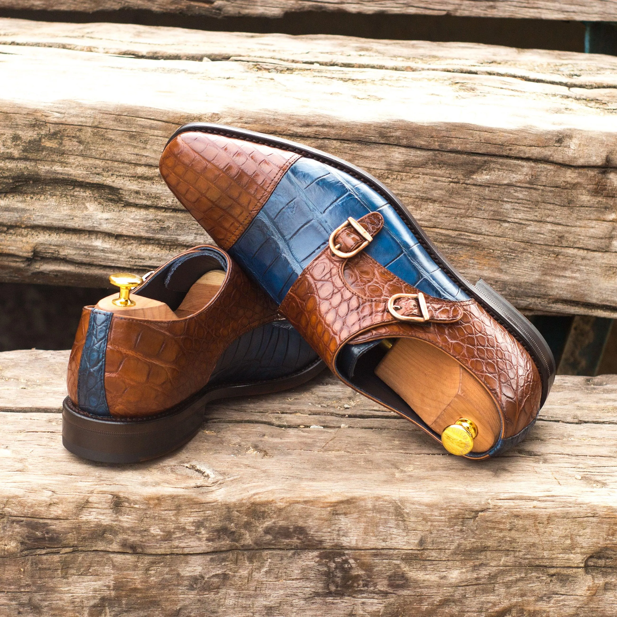 Two-Tone Alligator Double Monk Shoes