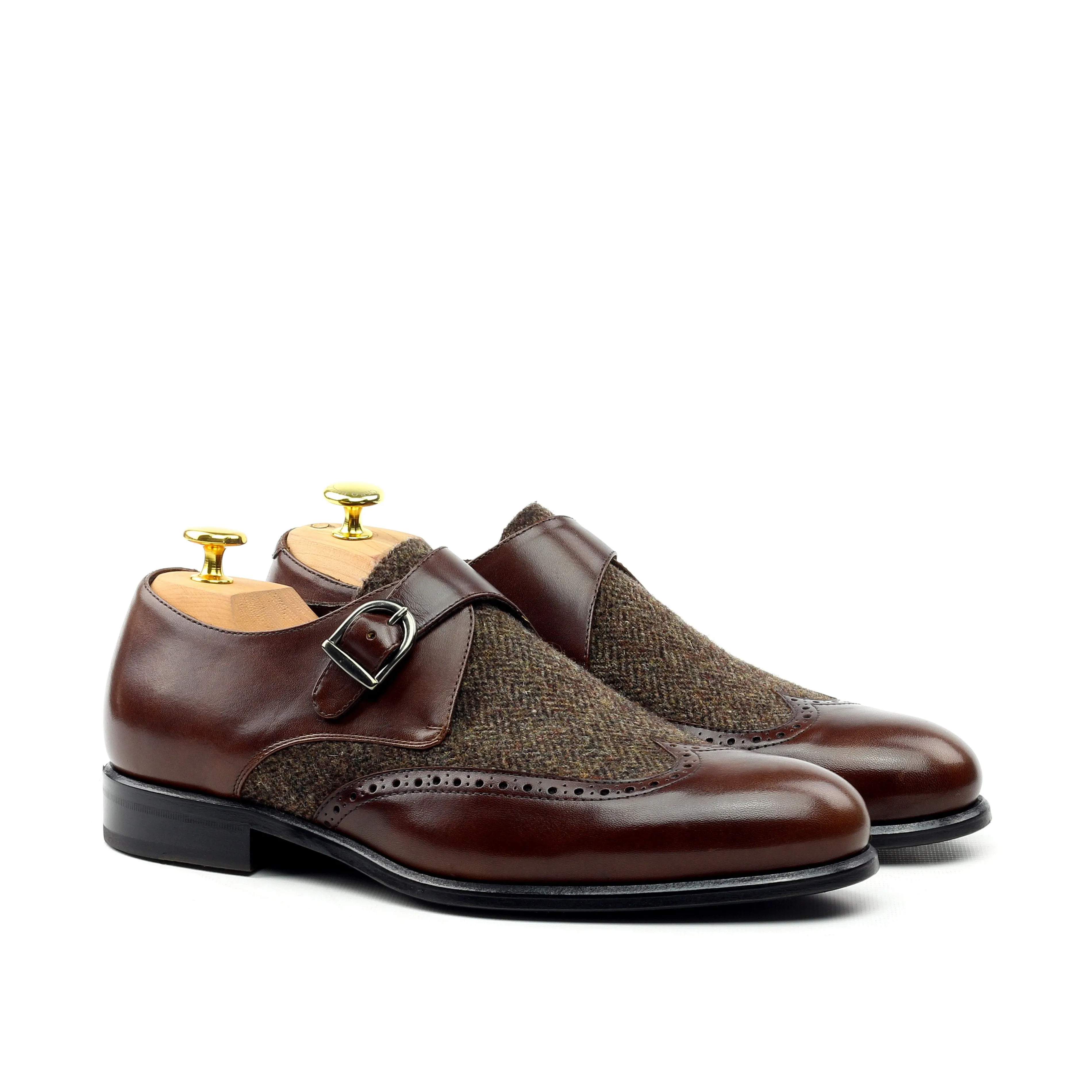 Unique Handcrafted Brown painted Calf Single Strap Monkstrap