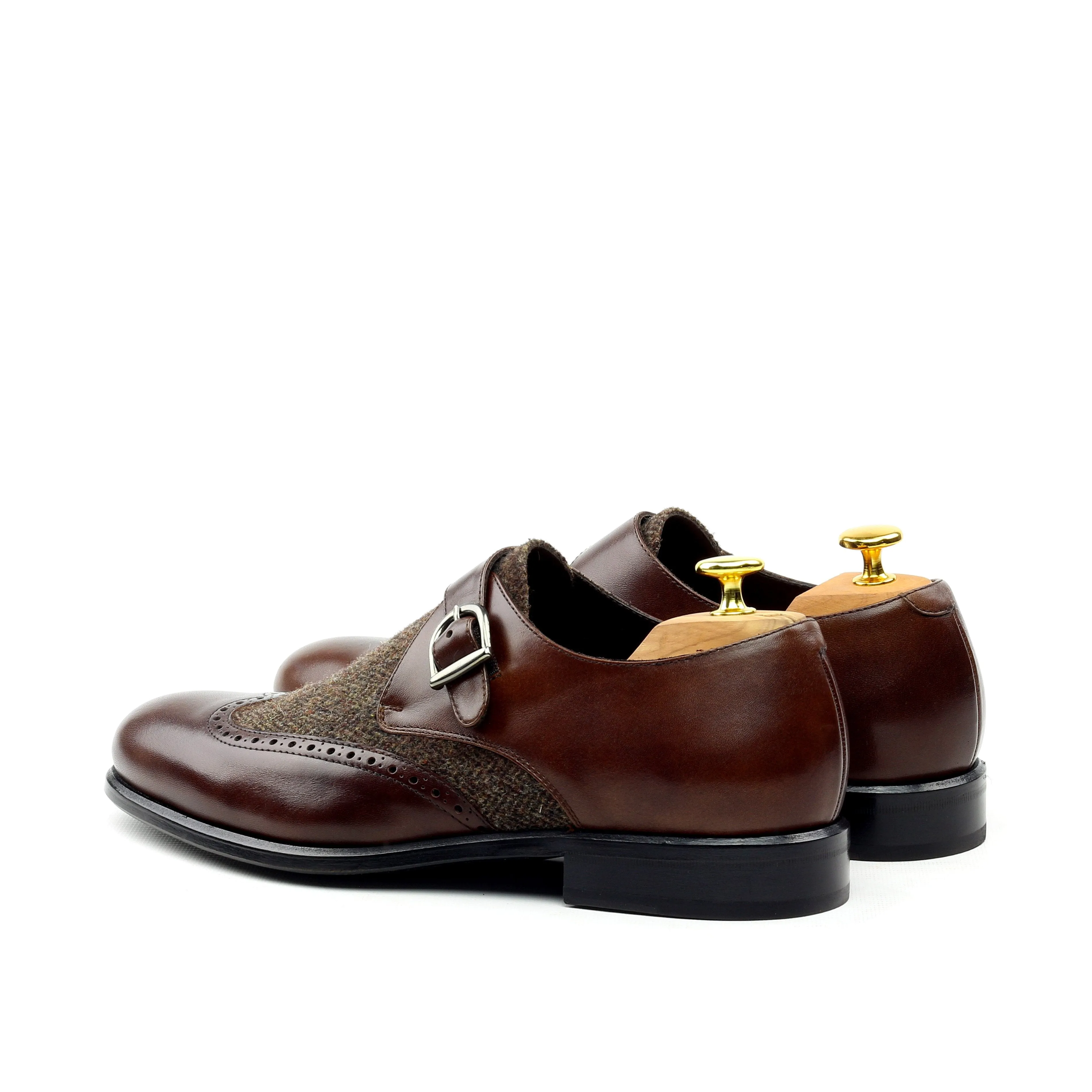 Unique Handcrafted Brown painted Calf Single Strap Monkstrap