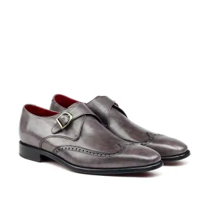 Unique Handcrafted Grey Painted Calf Single Strap Monkstrap