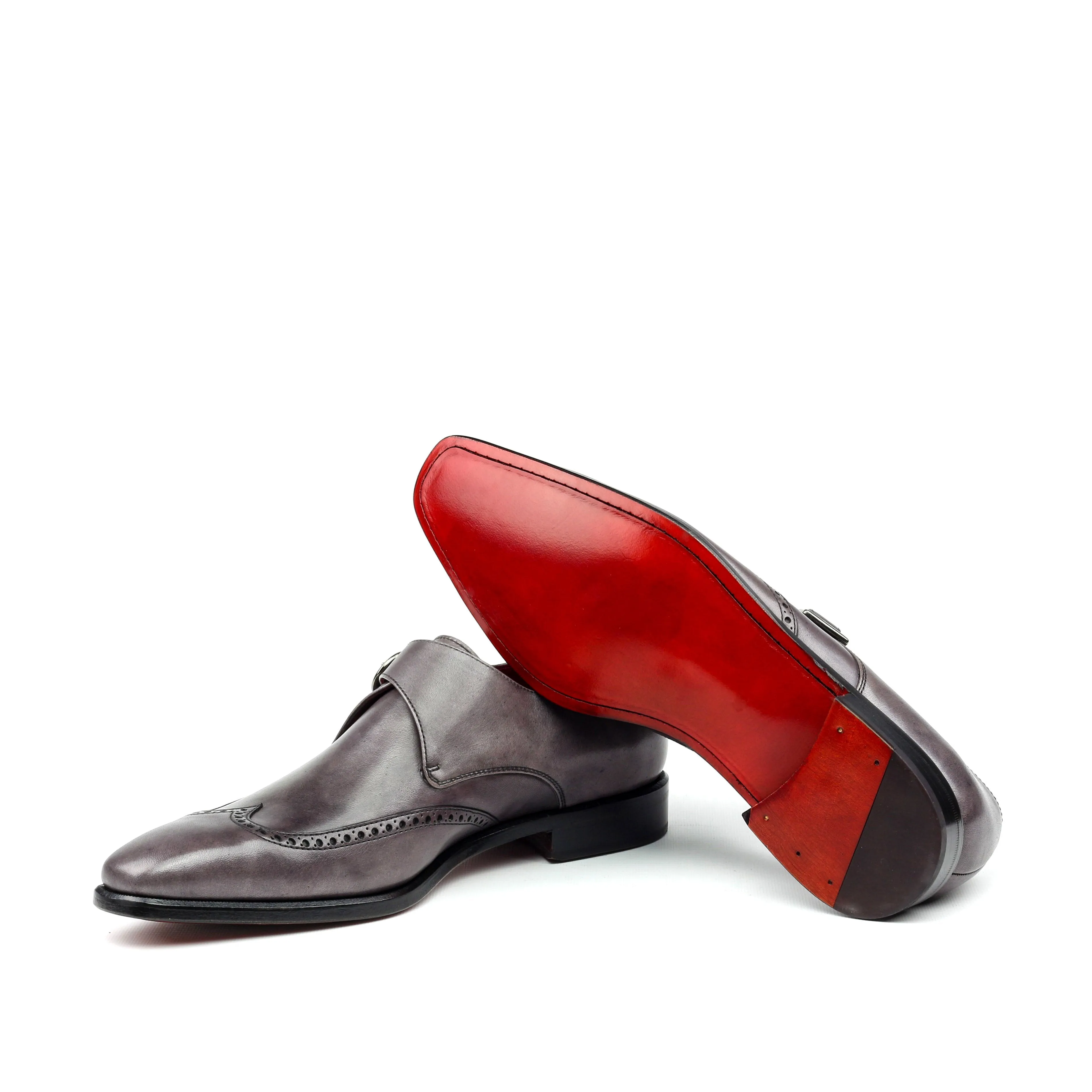 Unique Handcrafted Grey Painted Calf Single Strap Monkstrap