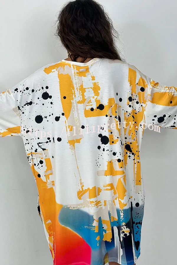 Unique Printed Round Neck Half-sleeved Loose Mini Dress
