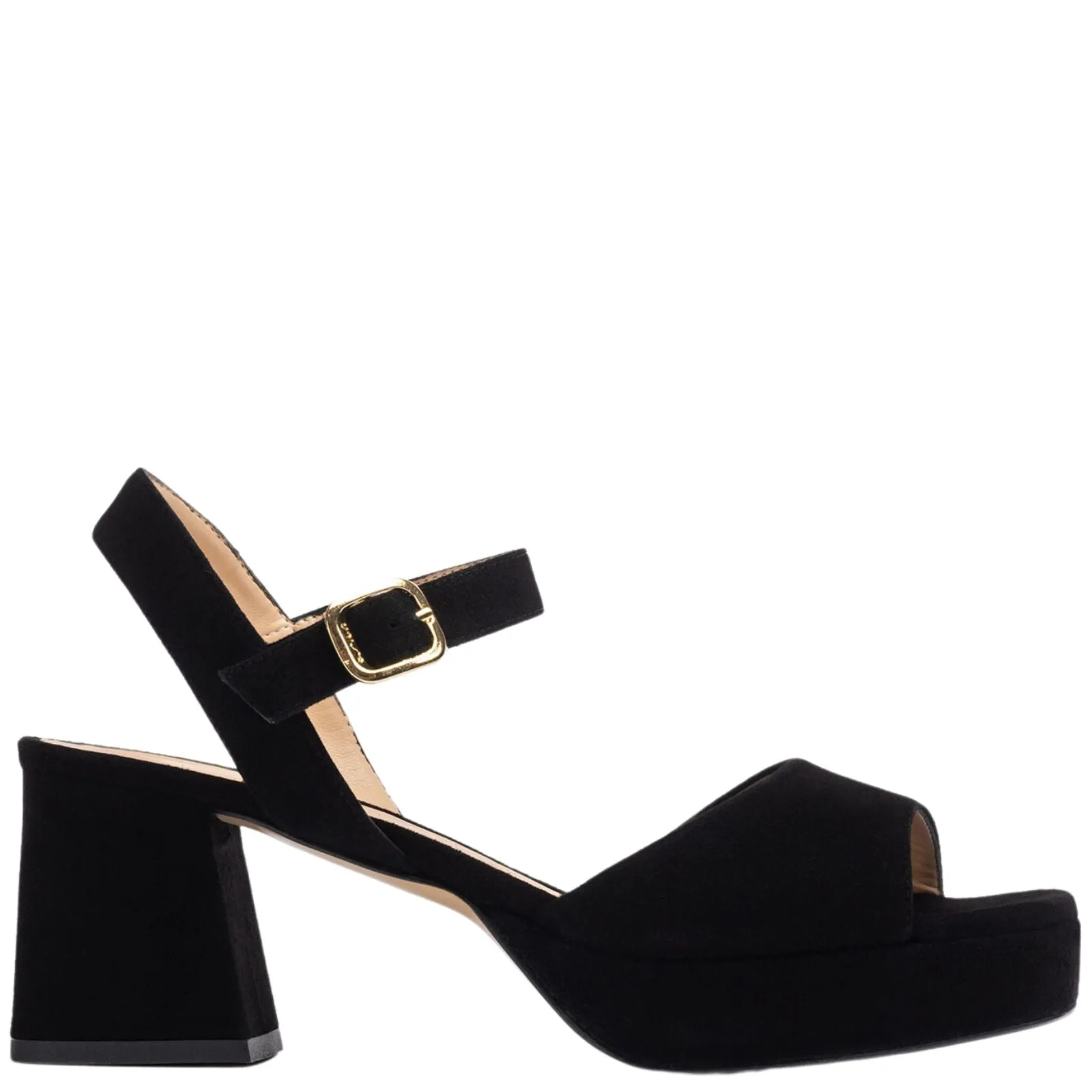 Unisa Ney Black Suede Small Heel Platform Sandals