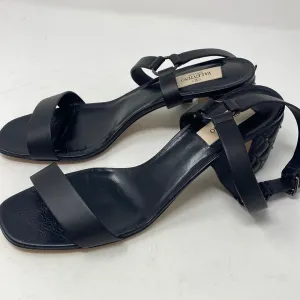 Valentino Black Leather Quilted Chunky Heel Sandal