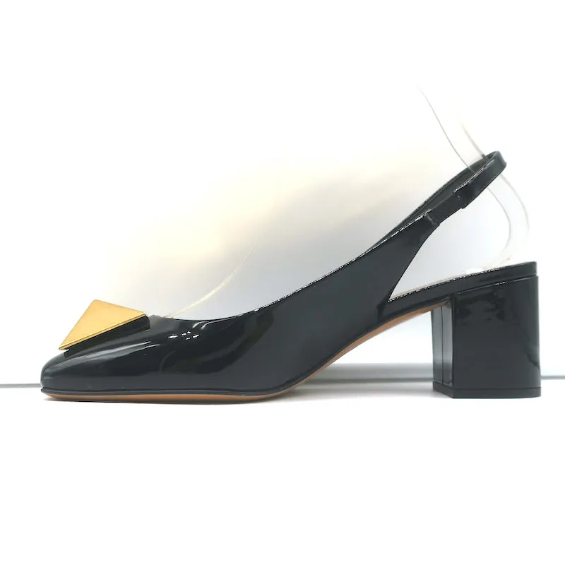 Valentino One Stud Slingback Pumps Black Patent Leather Size 36.5 NEW