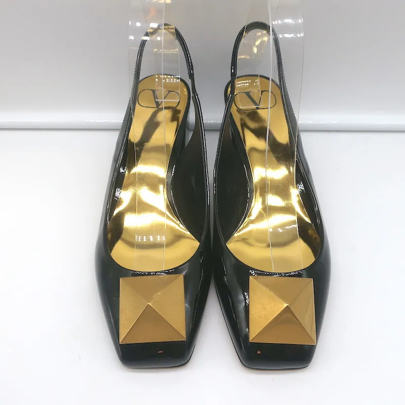 Valentino One Stud Slingback Pumps Black Patent Leather Size 36.5 NEW