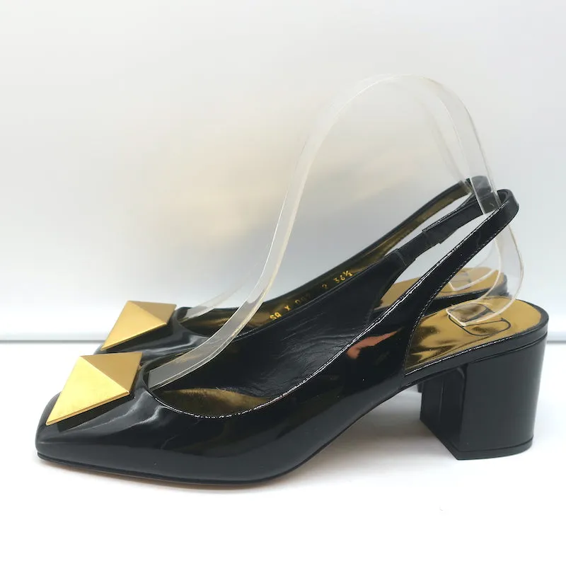 Valentino One Stud Slingback Pumps Black Patent Leather Size 36.5 NEW