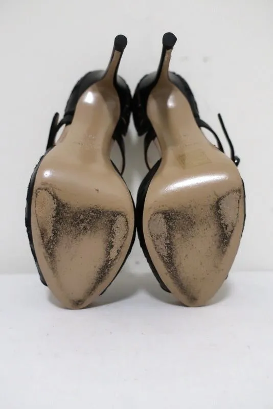 Valentino Platform Sandals Black Laser-Cut Leather Size 35.5 d'Orsay Heel