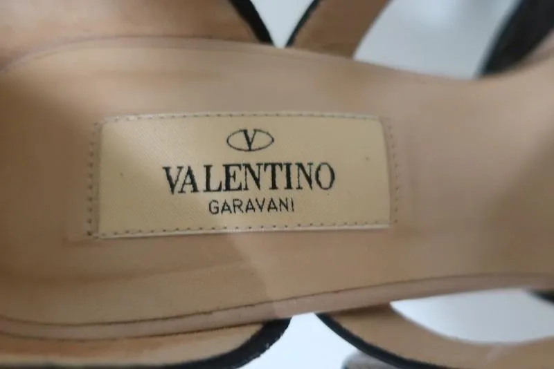 Valentino Platform Sandals Black Laser-Cut Leather Size 35.5 d'Orsay Heel