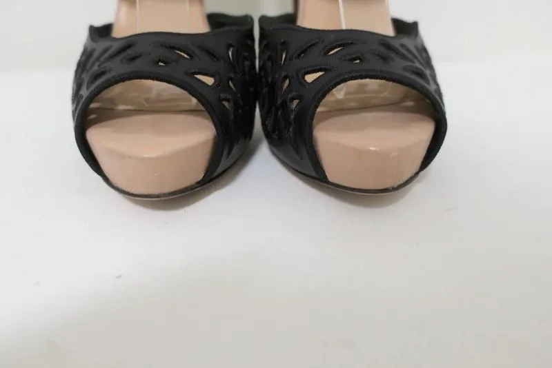 Valentino Platform Sandals Black Laser-Cut Leather Size 35.5 d'Orsay Heel