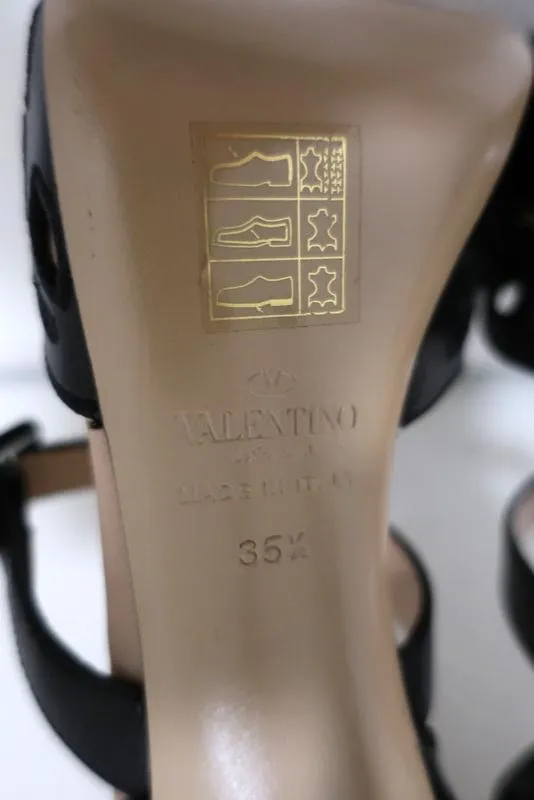 Valentino Platform Sandals Black Laser-Cut Leather Size 35.5 d'Orsay Heel