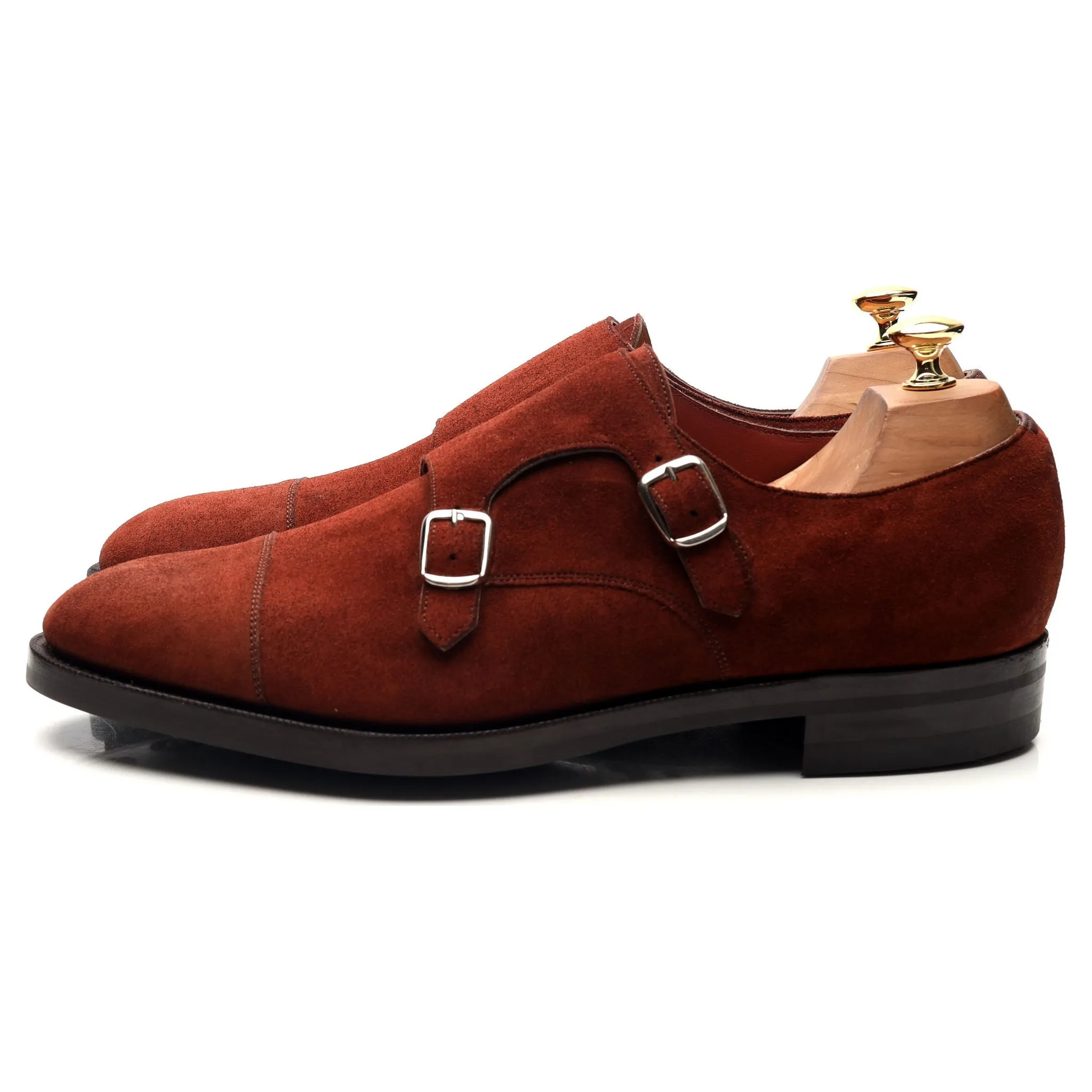 'Westminster' Clove Red Suede Double Monk Strap UK 10.5 E