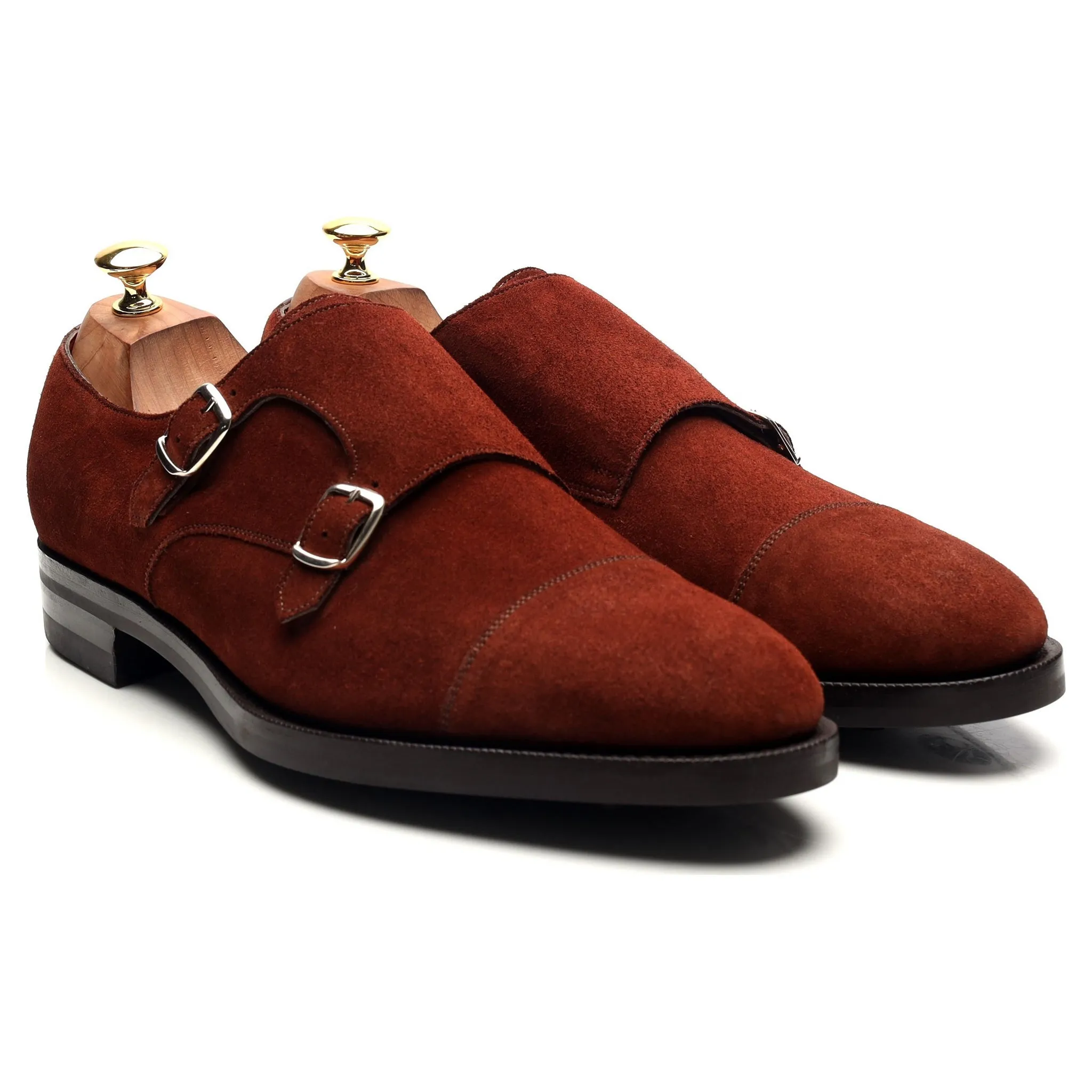 'Westminster' Clove Red Suede Double Monk Strap UK 10.5 E