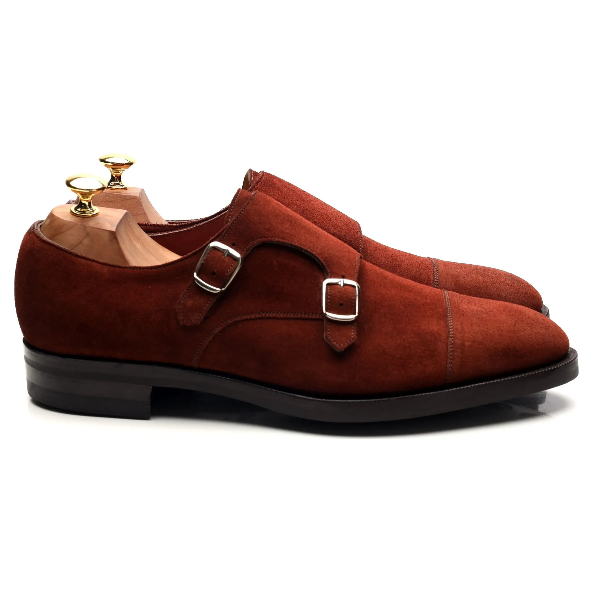 'Westminster' Clove Red Suede Double Monk Strap UK 10.5 E