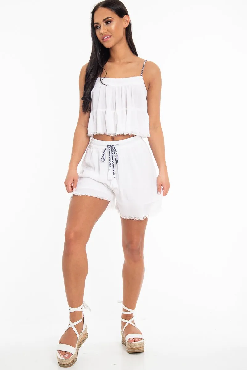 White Braided Strap Detail Tiered Top - Charlize