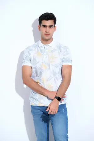 White Printed Polo Shirt
