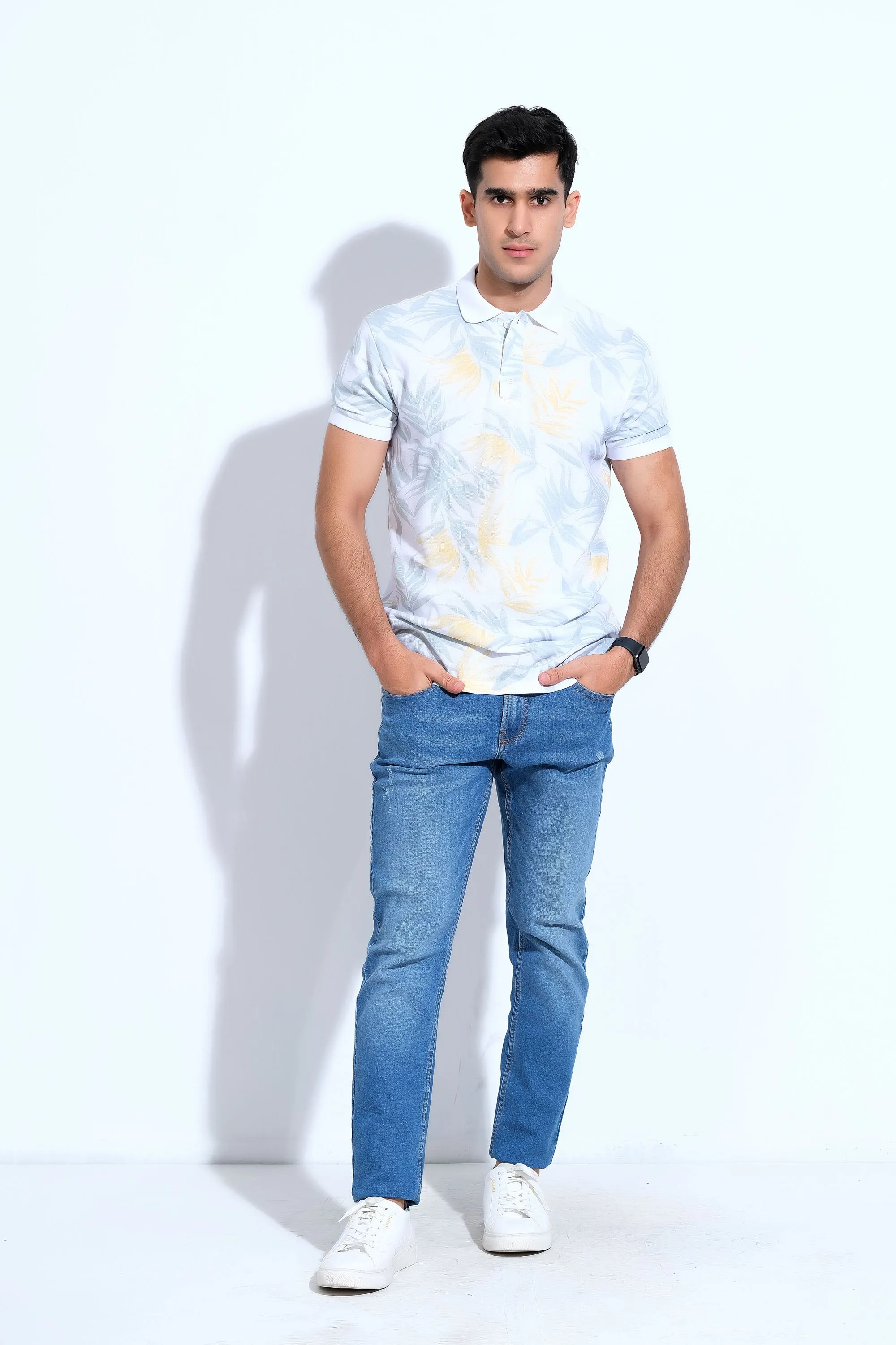 White Printed Polo Shirt