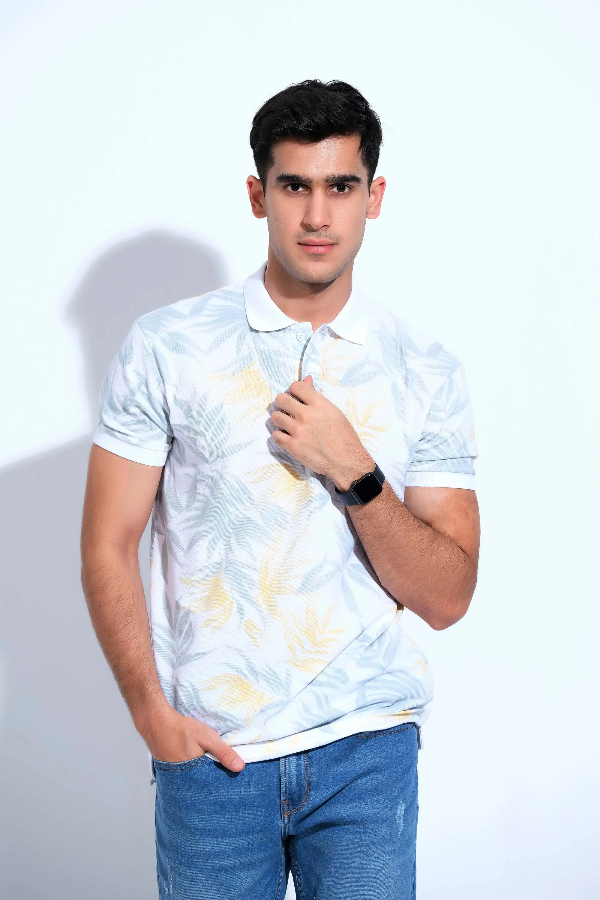 White Printed Polo Shirt