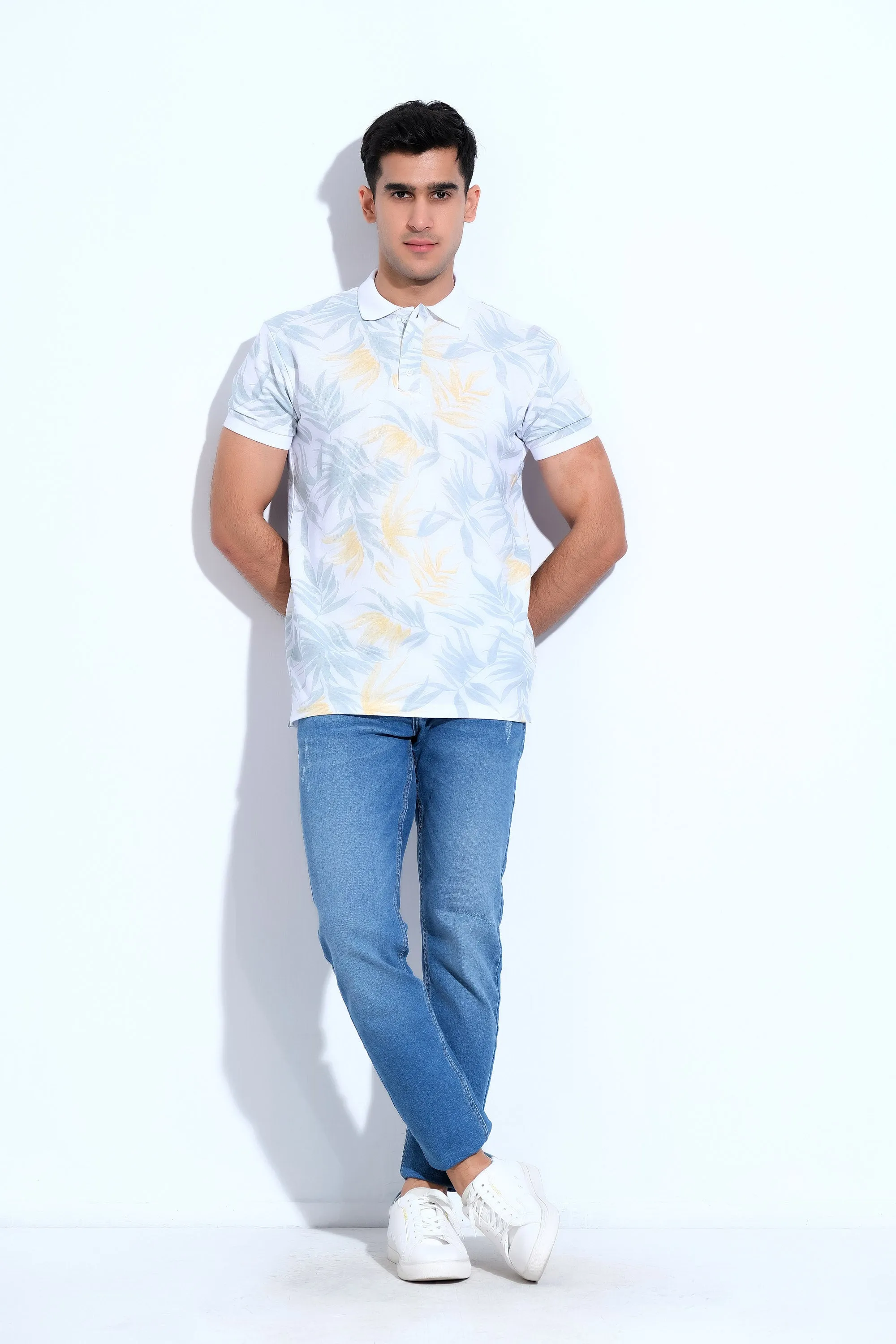 White Printed Polo Shirt