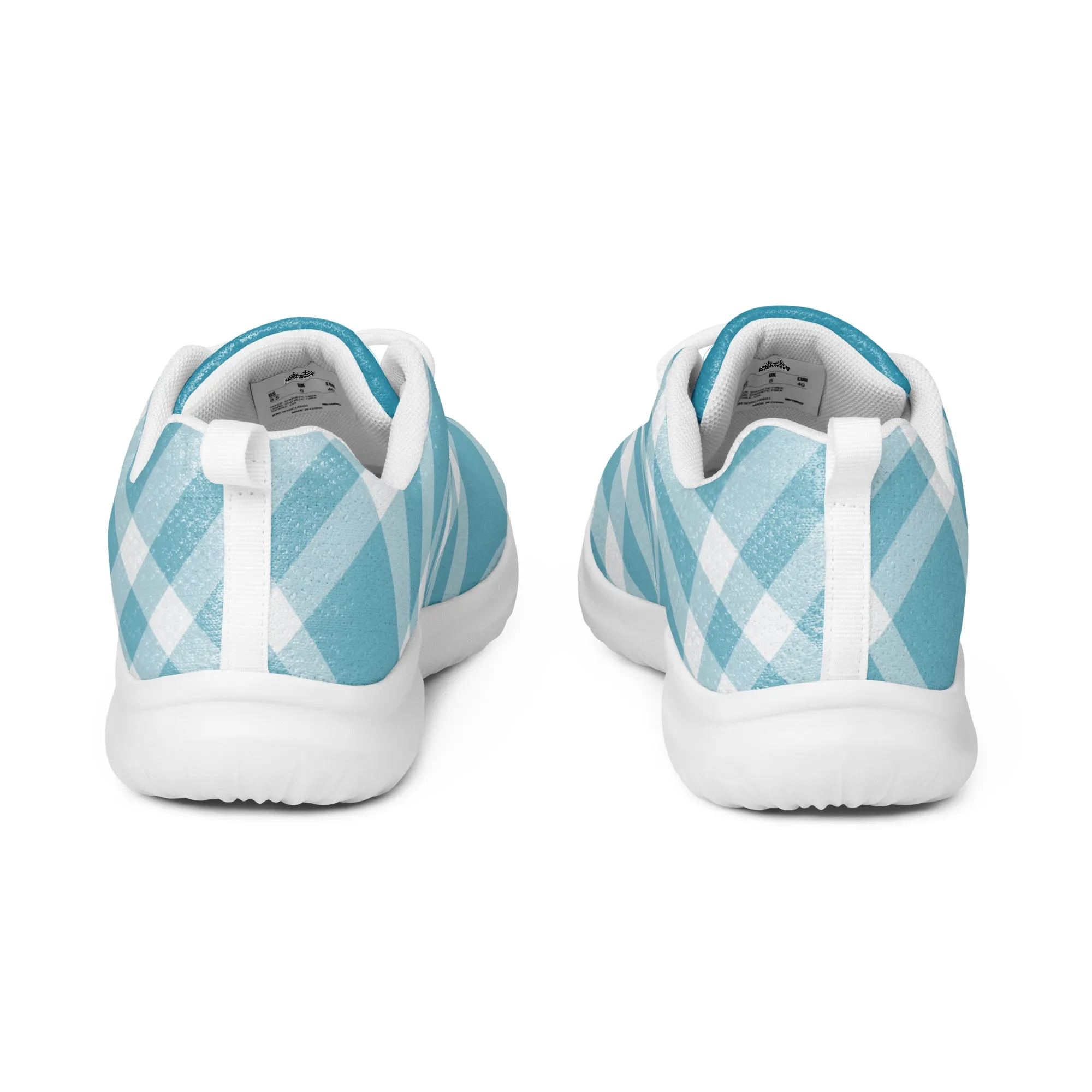 Women’s athletic shoes Teal Blue and white Gingham