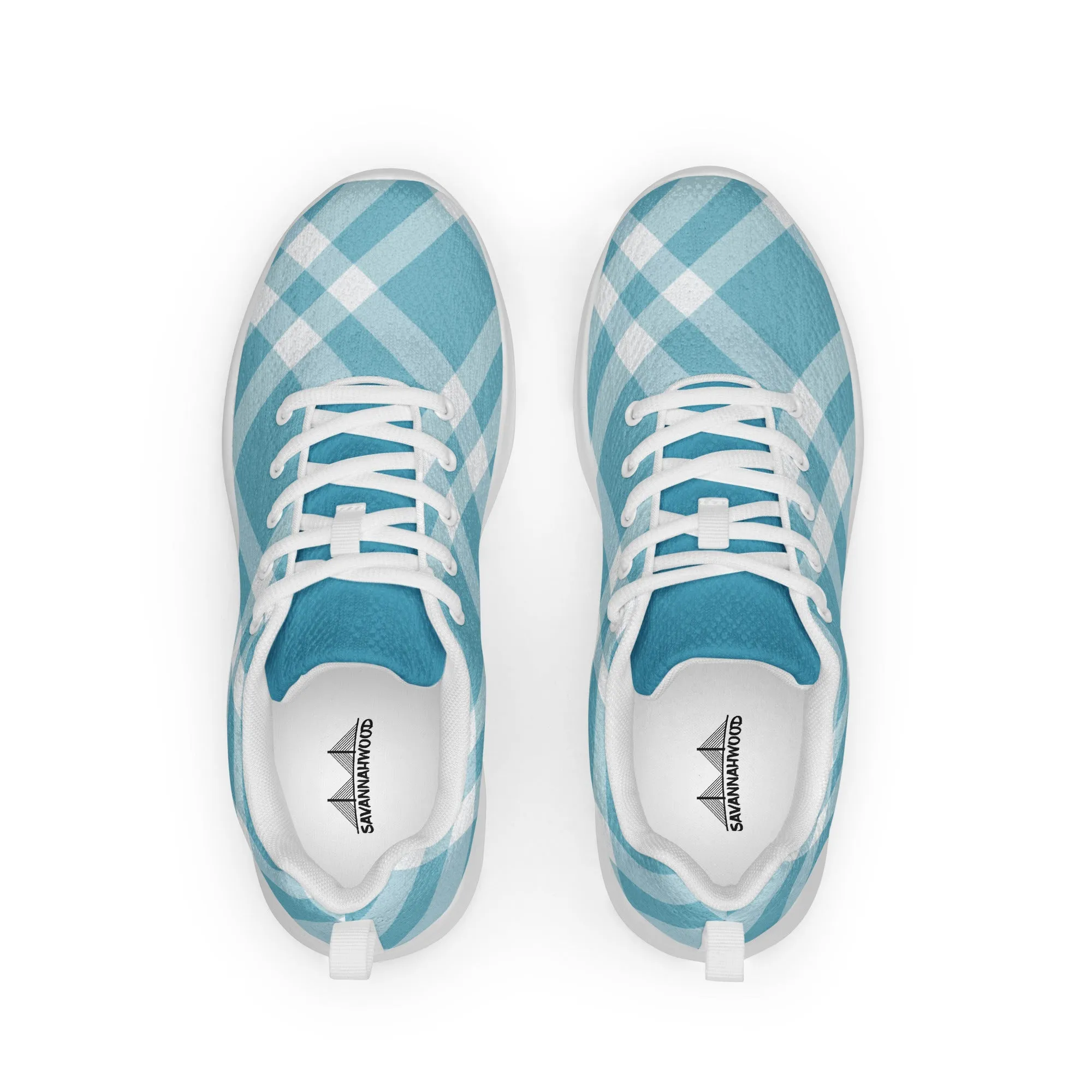 Women’s athletic shoes Teal Blue and white Gingham